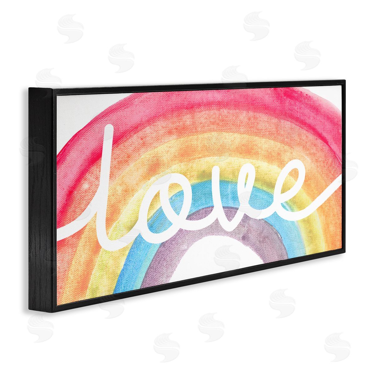 Stupell Studio Love Script Typography over Soft Watercolor Rainbow 