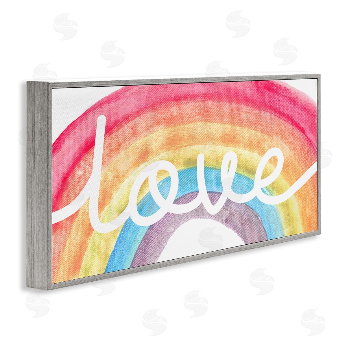 Stupell Studio Love Script Typography over Soft Watercolor Rainbow 