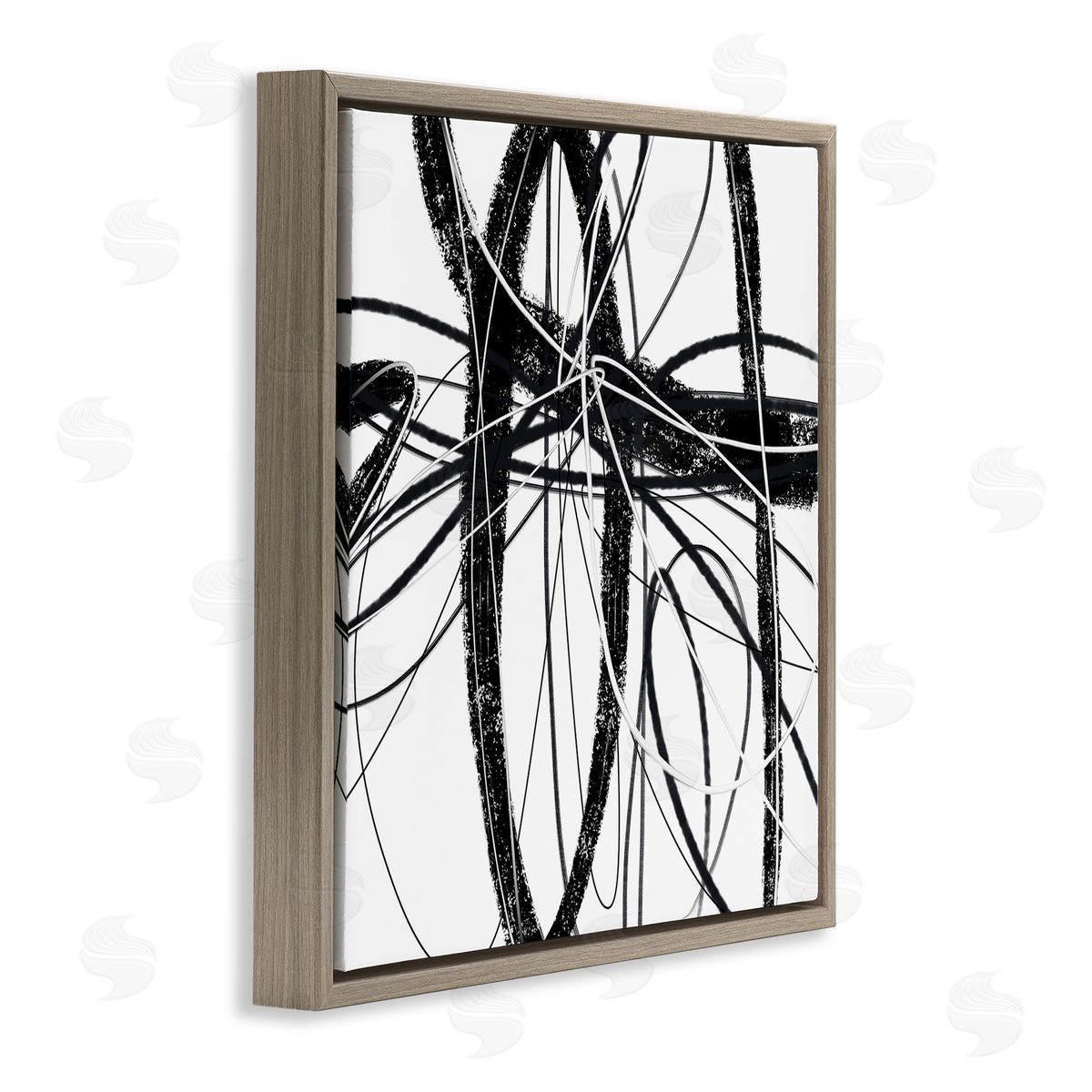 Lisa Ridgers Distressed Black Fluid White Lines Abstract Pattern Brown Floating Frame Canvas Wall Art Print