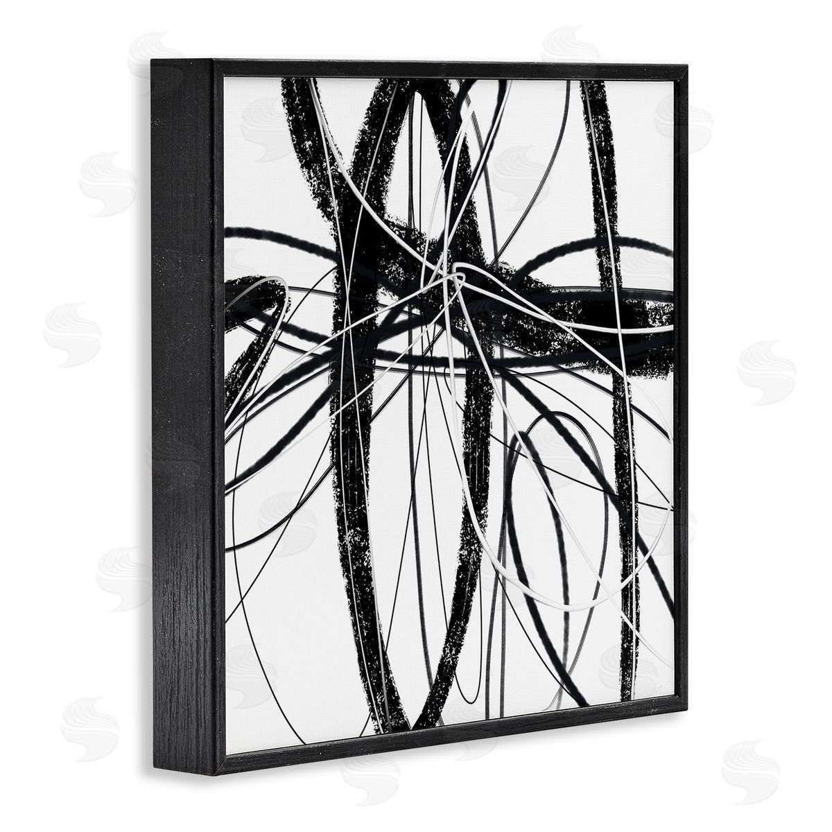 Lisa Ridgers Distressed Black Fluid White Lines Abstract Pattern Black Framed Glicee Wall Art Print