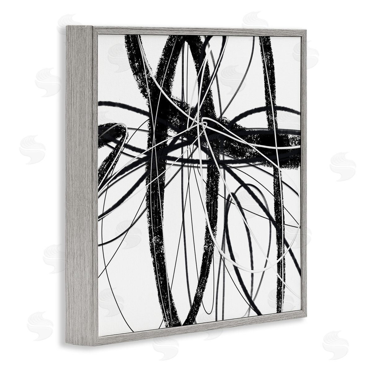 Lisa Ridgers Distressed Black Fluid White Lines Abstract Pattern Gray Framed Glicee Wall Art Print