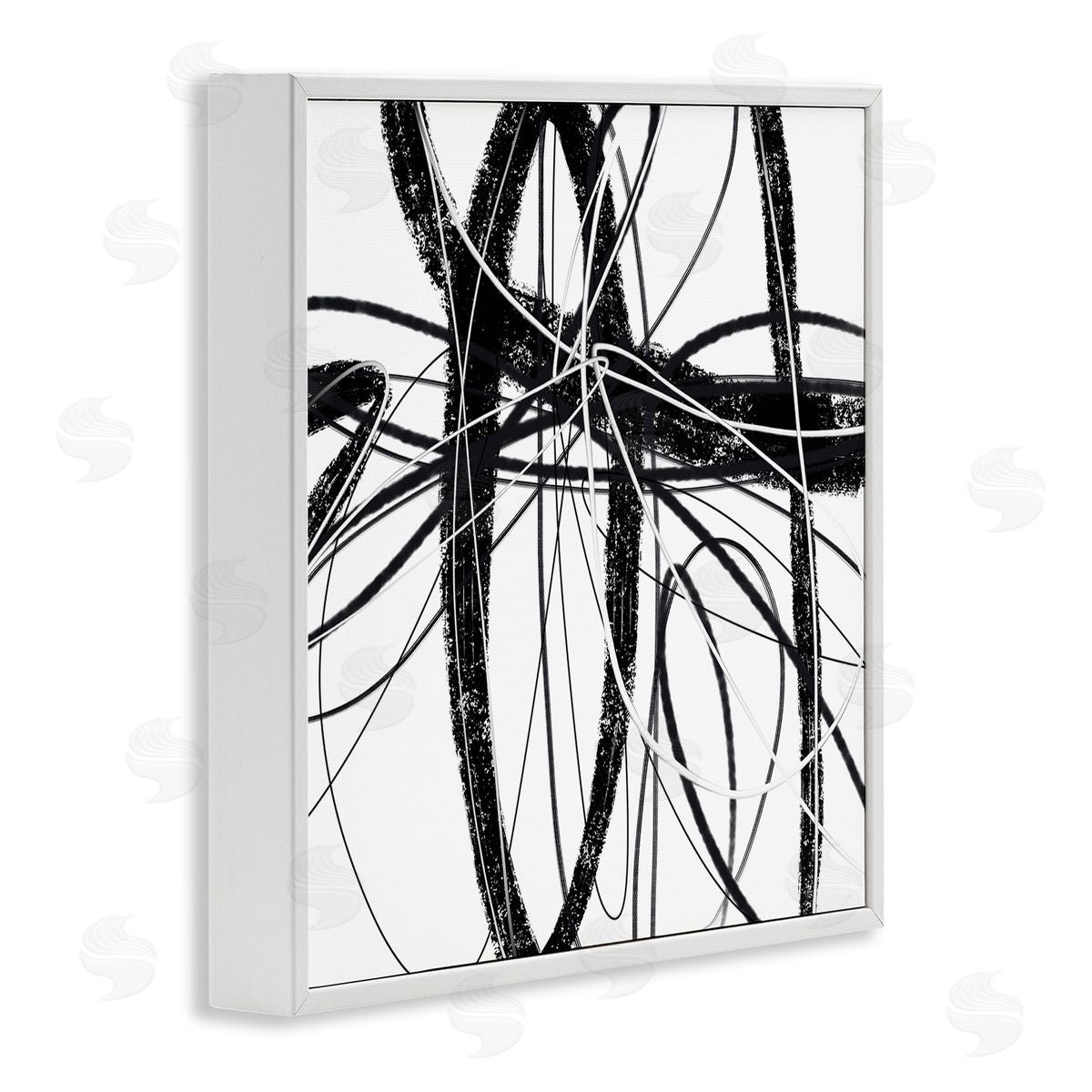 Lisa Ridgers Distressed Black Fluid White Lines Abstract Pattern White Framed Glicee Wall Art Print