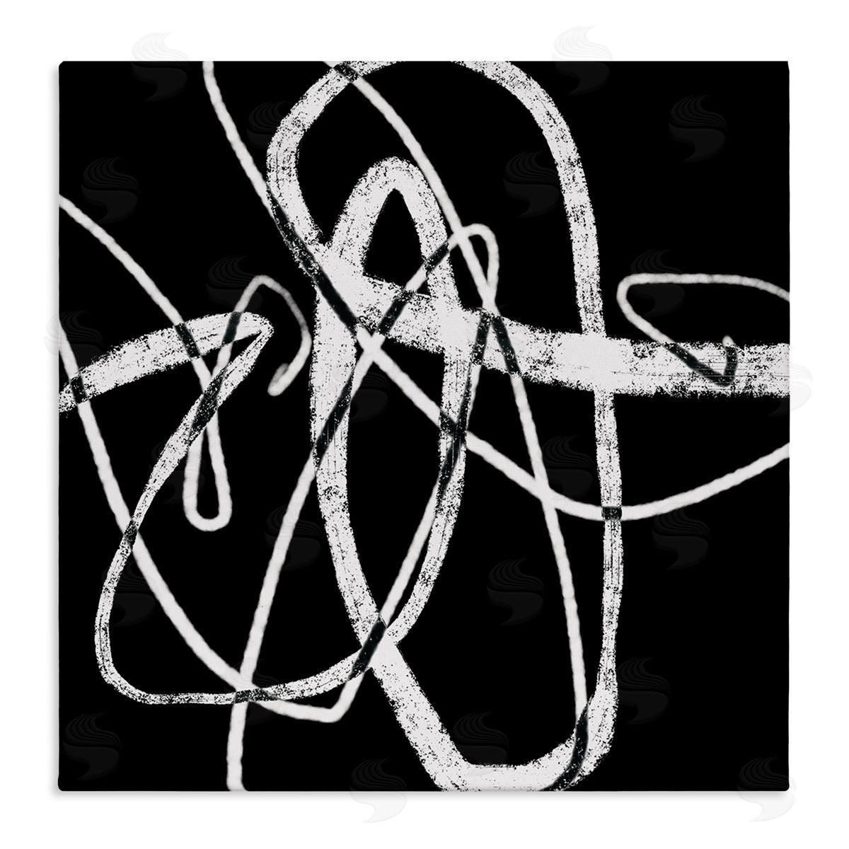 Lisa Ridgers Distressed Fluid White Lines on Black Abstraction Stretched Canvas Wall Art Print