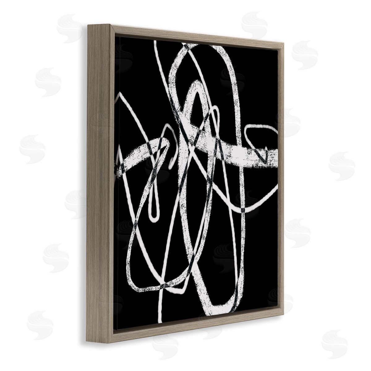 Lisa Ridgers Distressed Fluid White Lines on Black Abstraction Brown Floating Frame Canvas Wall Art Print