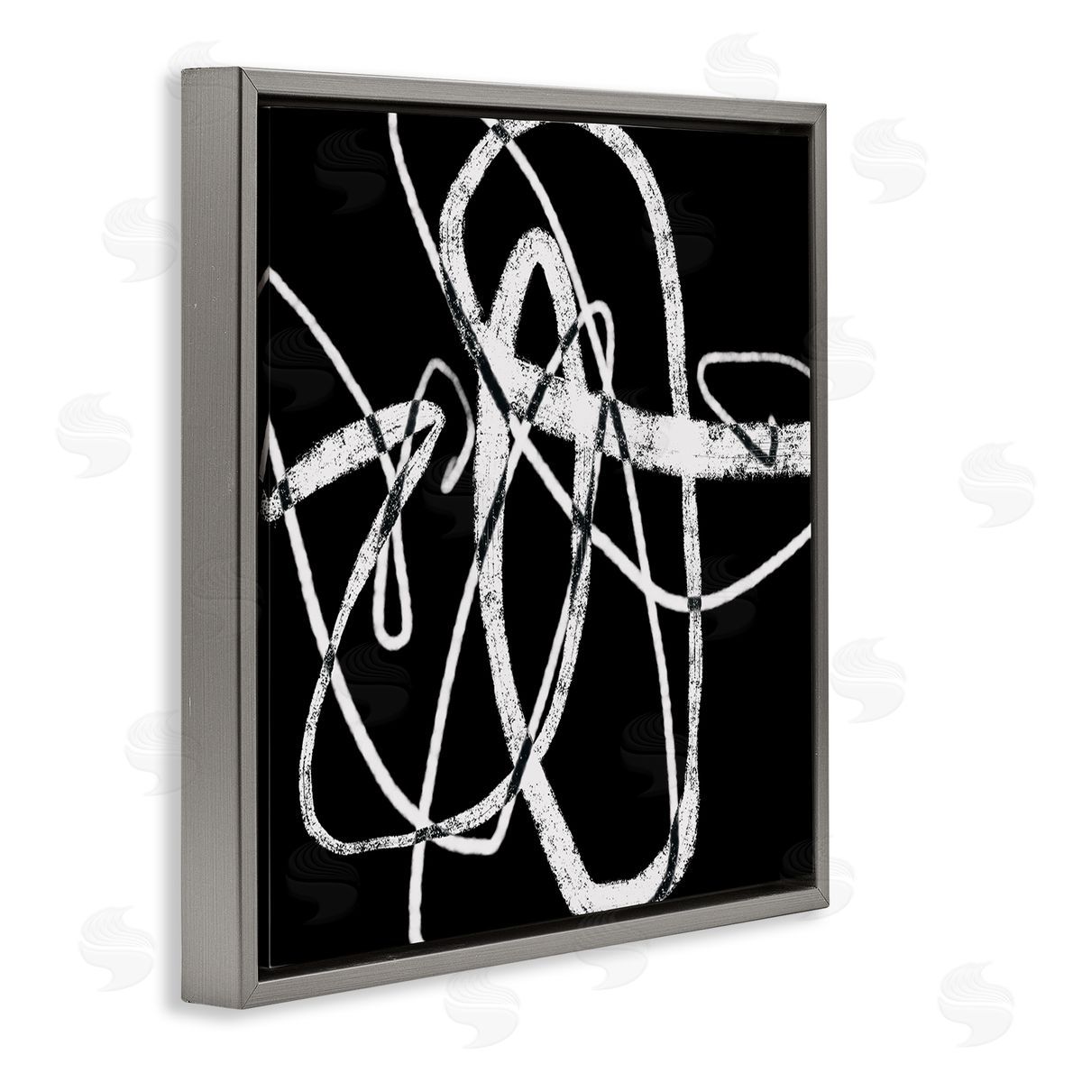 Lisa Ridgers Distressed Fluid White Lines on Black Abstraction Gray Floating Frame Canvas Wall Art Print