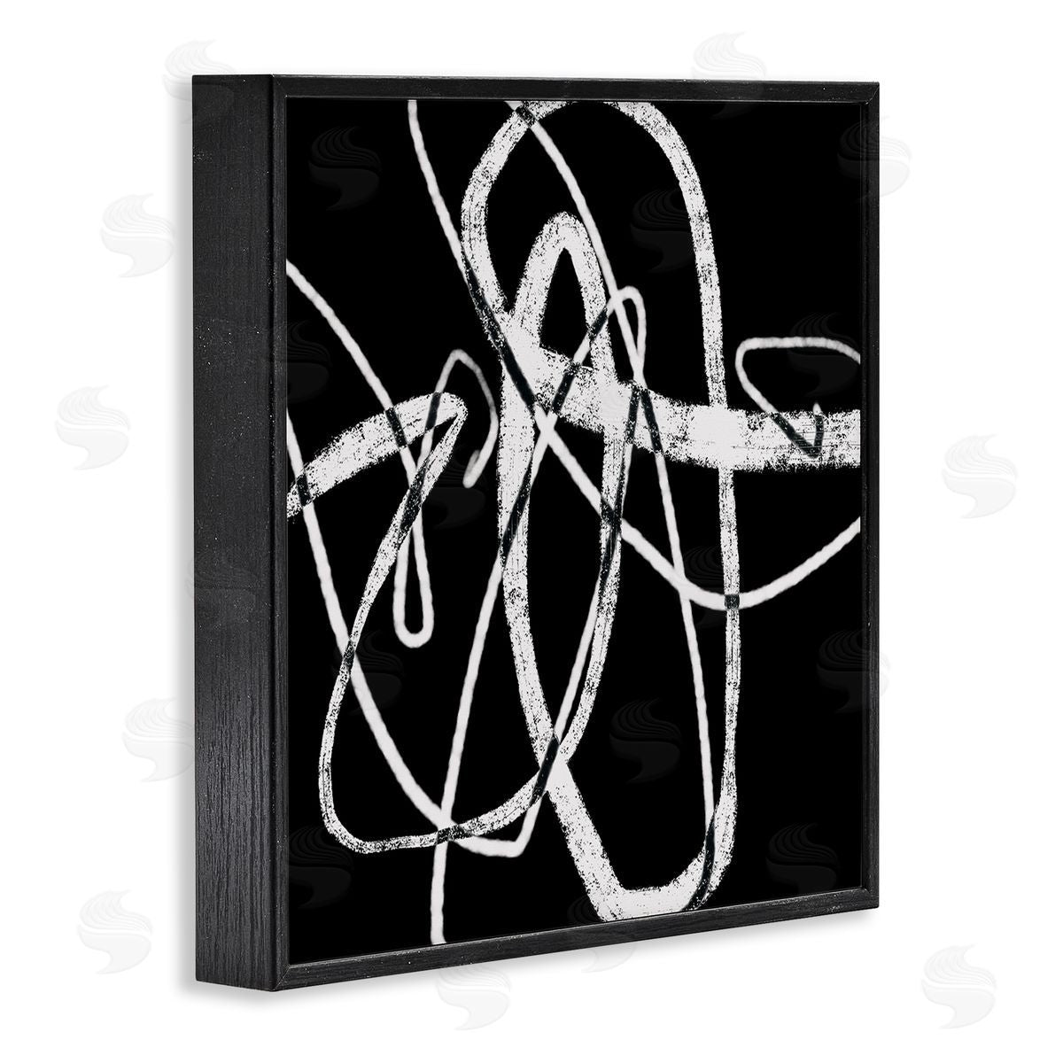 Lisa Ridgers Distressed Fluid White Lines on Black Abstraction Black Framed Glicee Wall Art Print