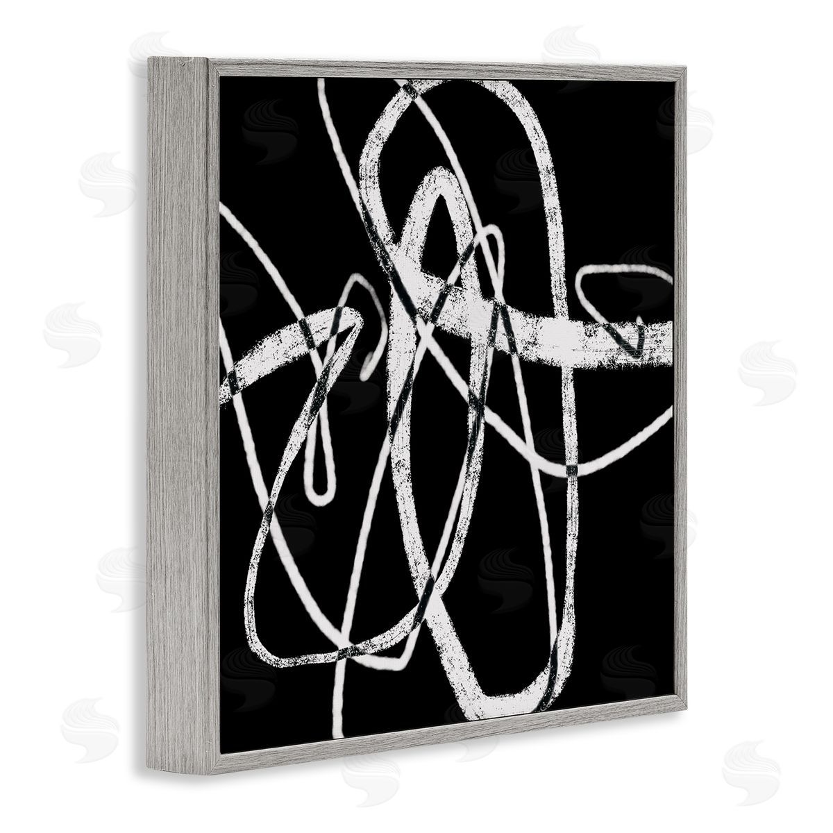 Lisa Ridgers Distressed Fluid White Lines on Black Abstraction Gray Framed Glicee Wall Art Print