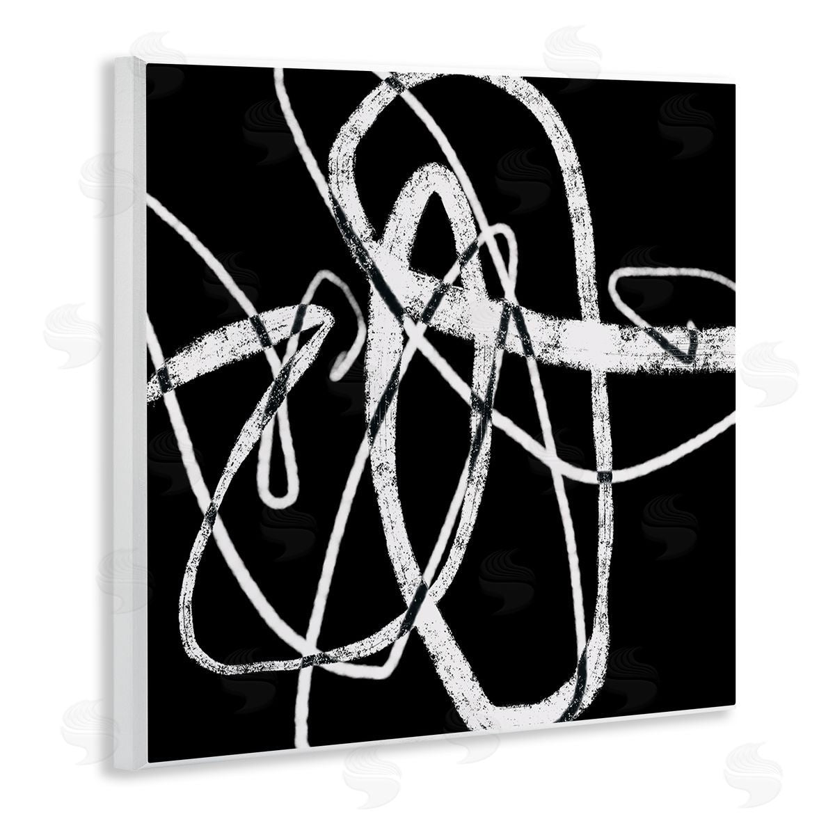 Lisa Ridgers Distressed Fluid White Lines on Black Abstraction Wooden Wall Plaque Art Print