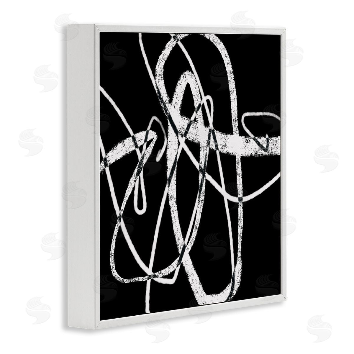 Lisa Ridgers Distressed Fluid White Lines on Black Abstraction White Framed Glicee Wall Art Print