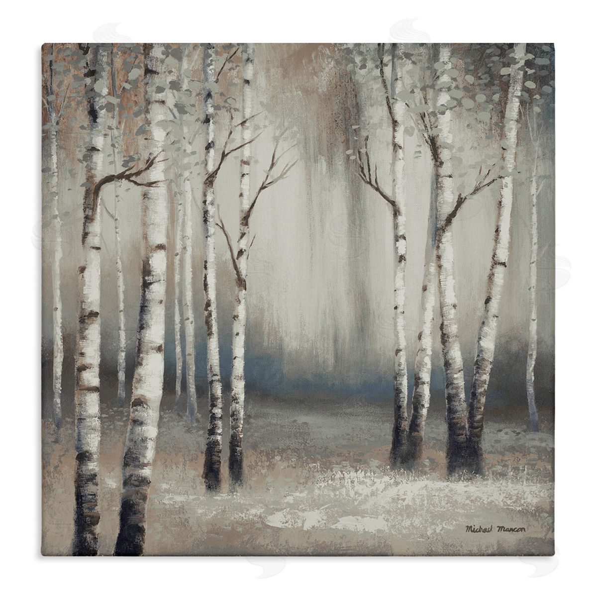 Misty Birch Tree Forest Landscape Canvas Wall Art, Home Decor by Michael Marcon