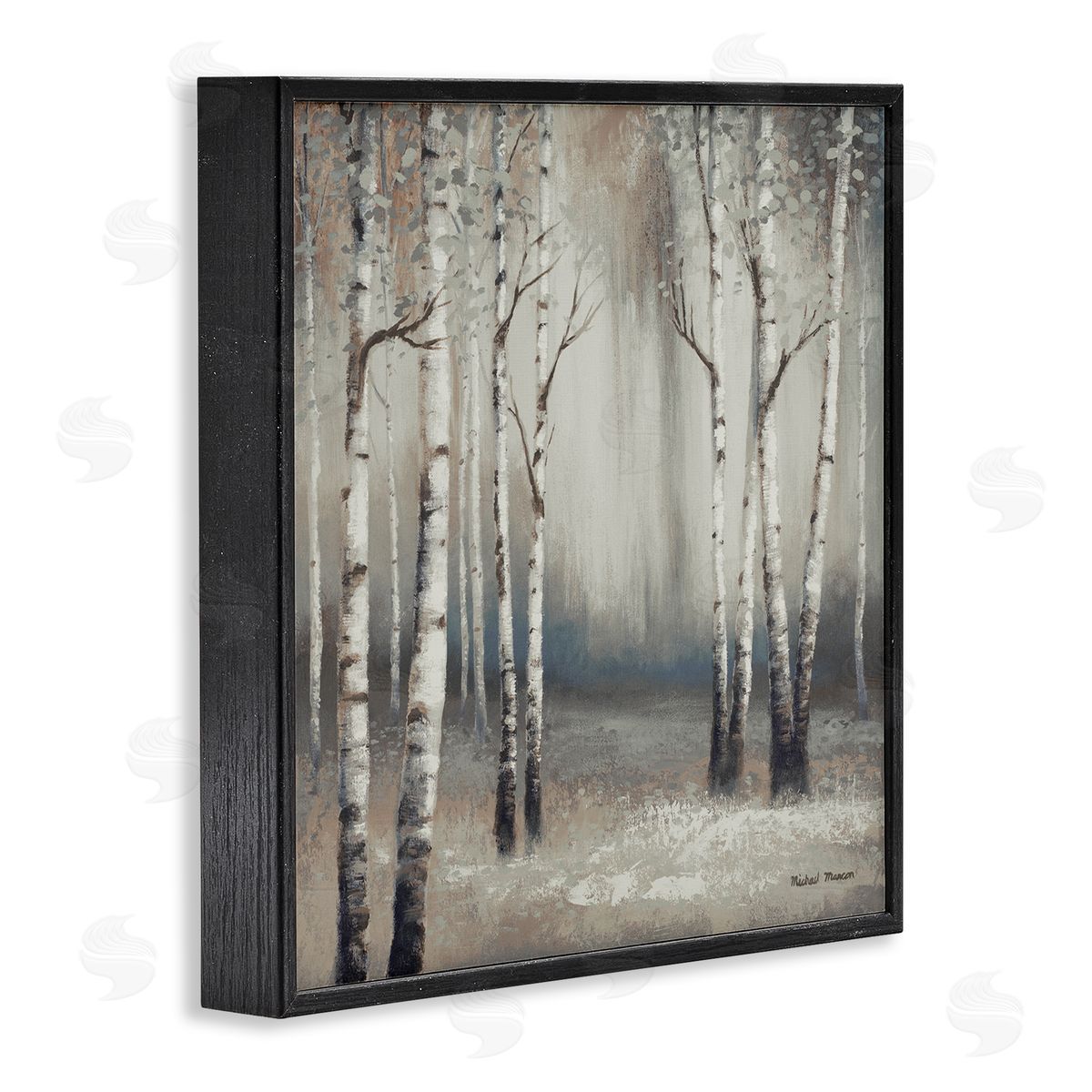 Misty Birch Tree Forest Landscape Black Frame Print Wall Art, Home Decor by Michael Marcon