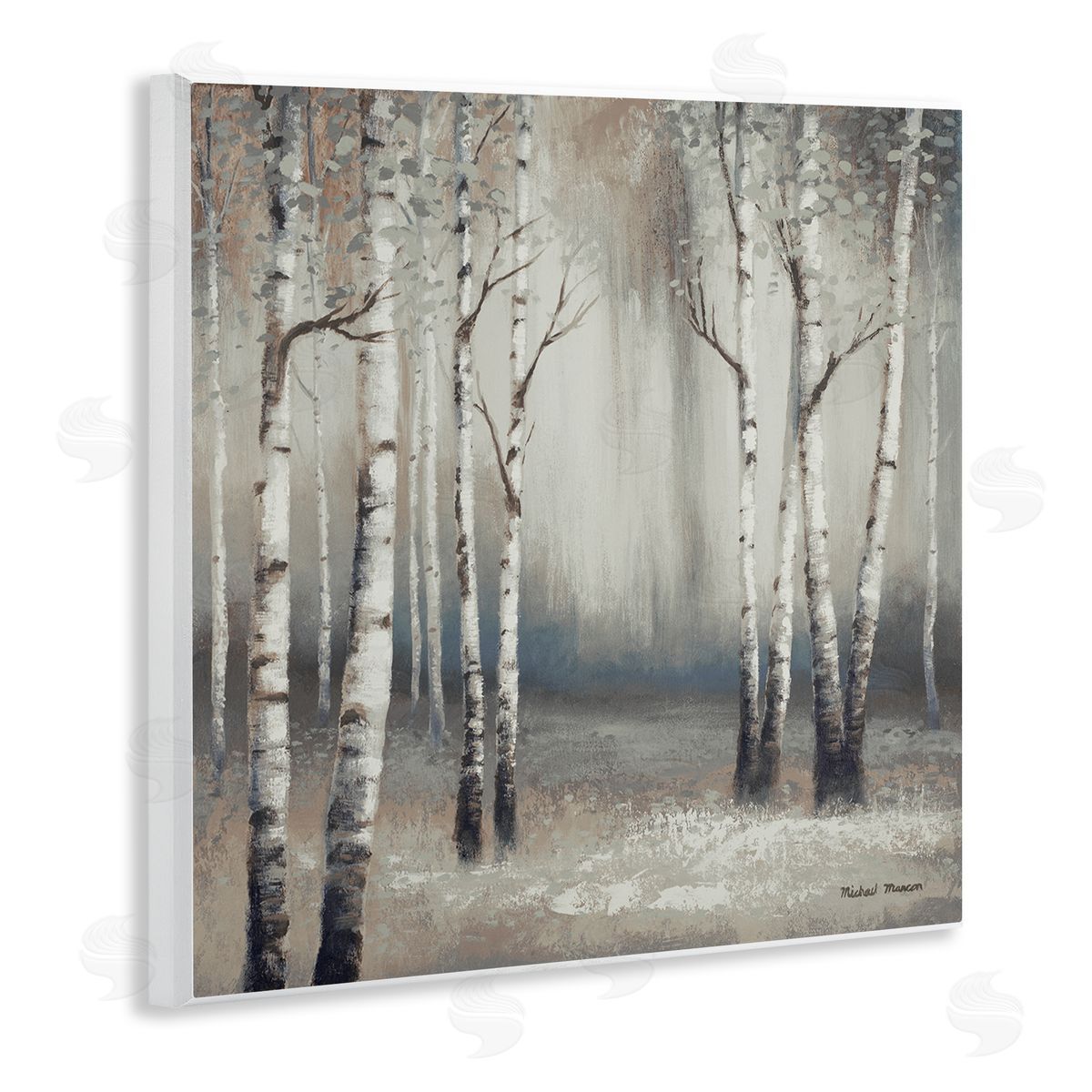 Misty Birch Tree Forest Landscape Wood Plaque Wall Art, Home Decor by Michael Marcon