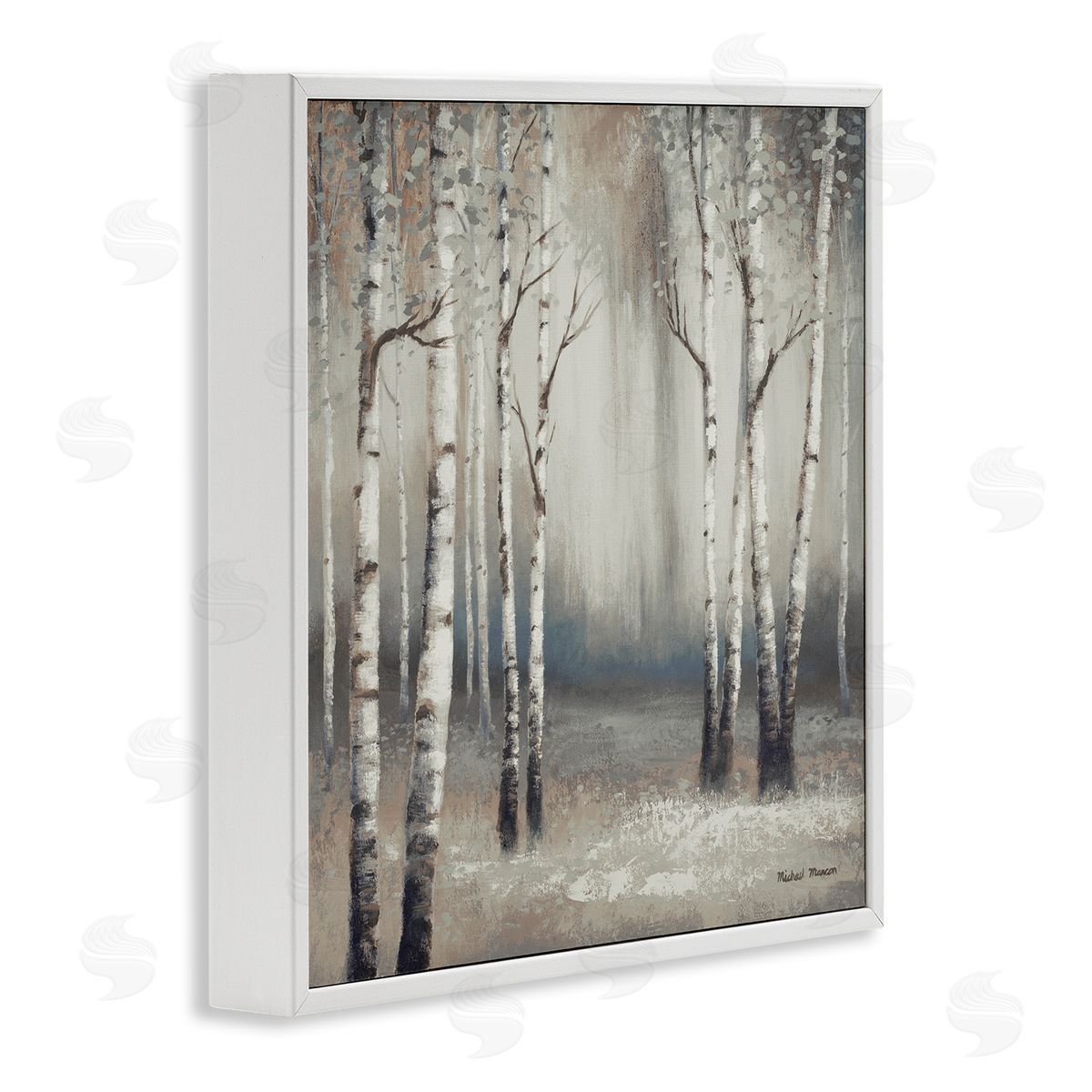 Misty Birch Tree Forest Landscape White Frame Print Wall Art, Home Decor by Michael Marcon