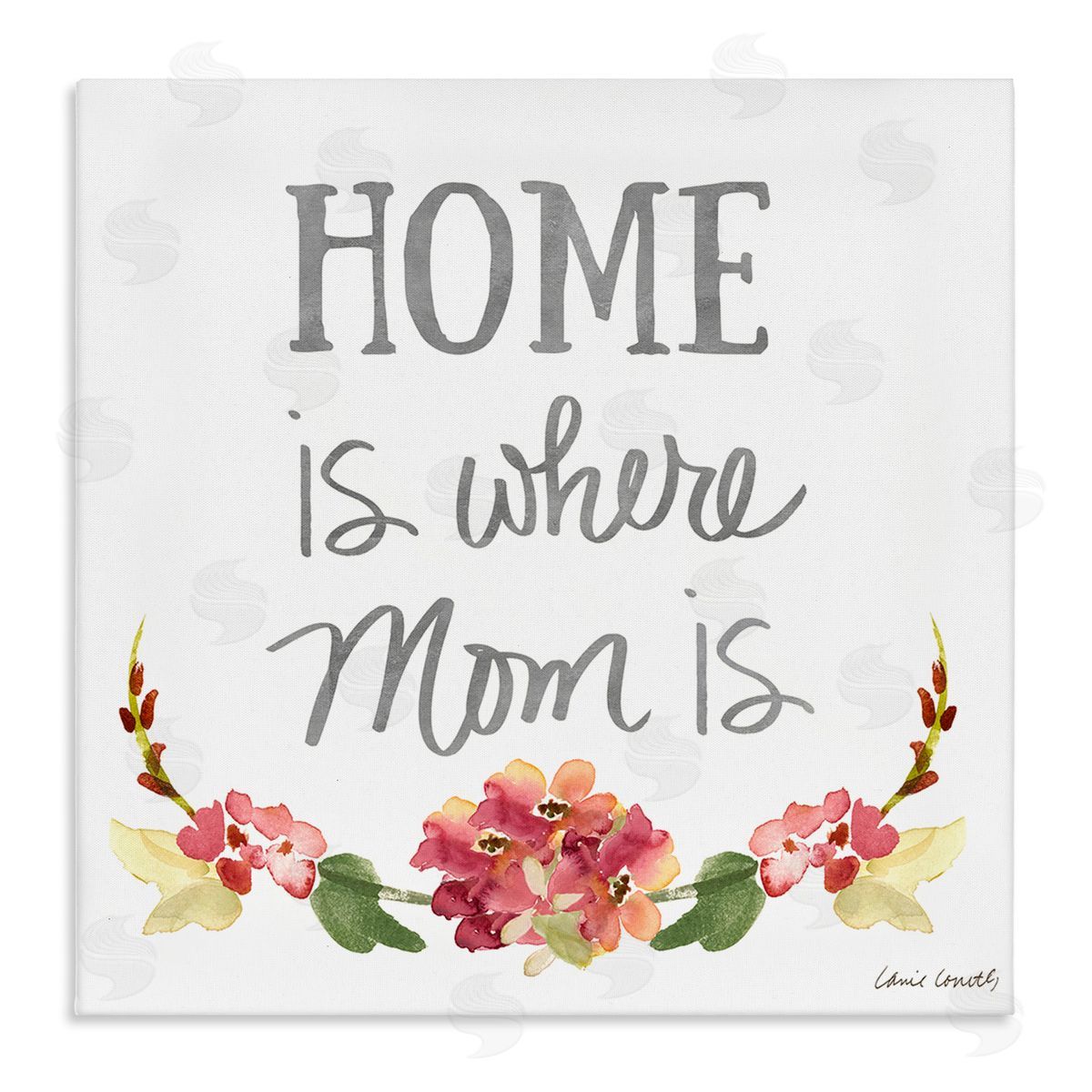 Lanie Loreth Home's Where Mom Is Pink Floral Family Sentiment Stretched Canvas Wall Art Print