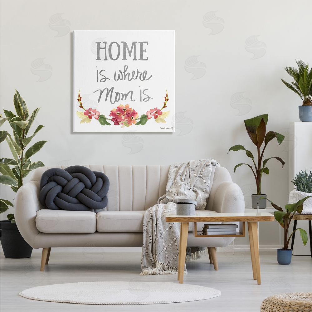 Lanie Loreth Home's Where Mom Is Pink Floral Family Sentiment Canvas Wall Art in Room