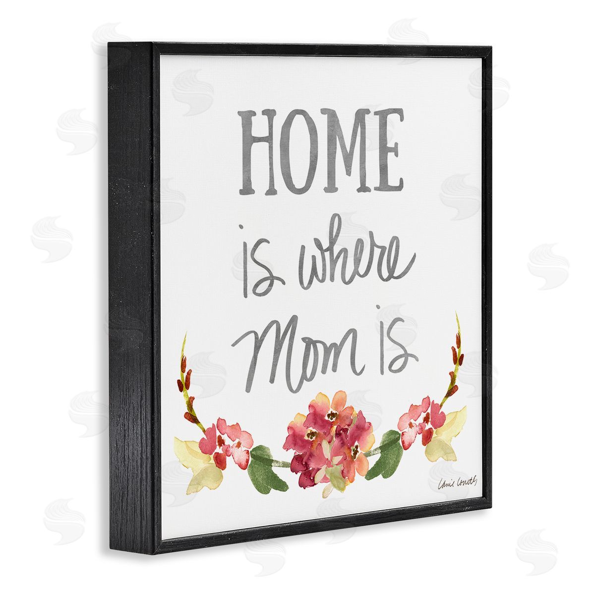 Lanie Loreth Home's Where Mom Is Pink Floral Family Sentiment Black Framed Glicee Wall Art Print