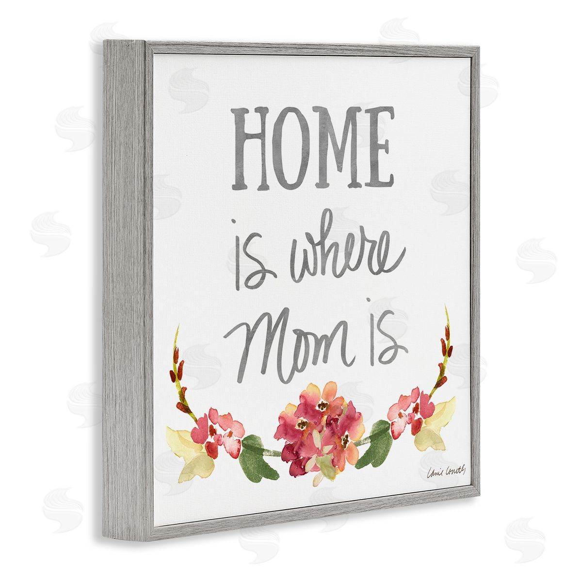 Lanie Loreth Home's Where Mom Is Pink Floral Family Sentiment Gray Framed Glicee Wall Art Print