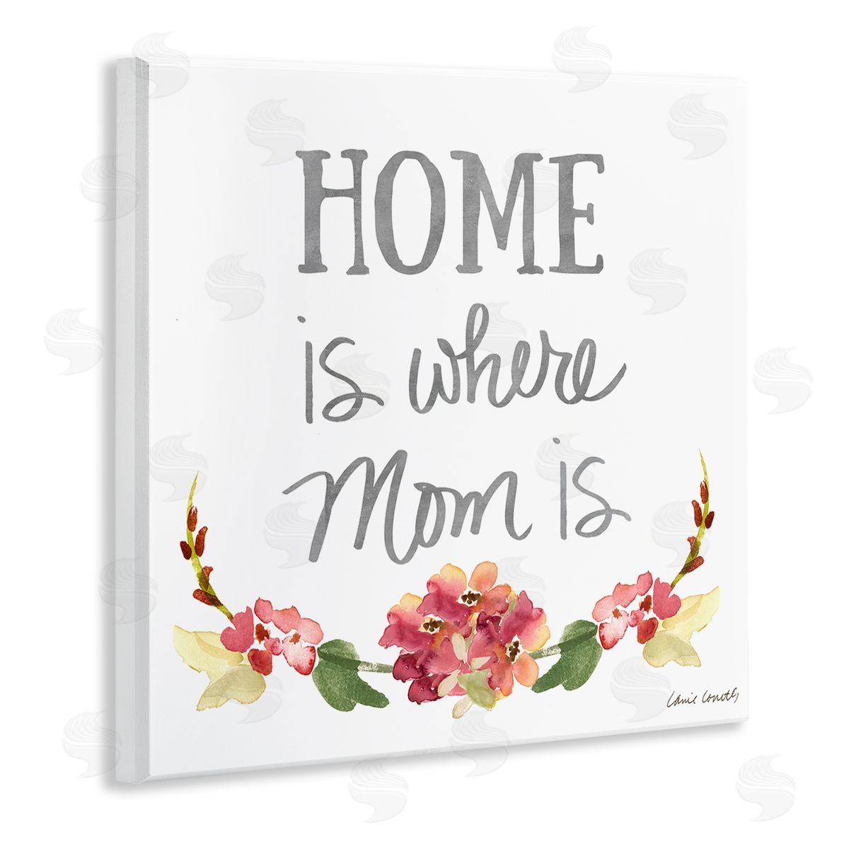 Lanie Loreth Home's Where Mom Is Pink Floral Family Sentiment Wooden Wall Plaque Art Print