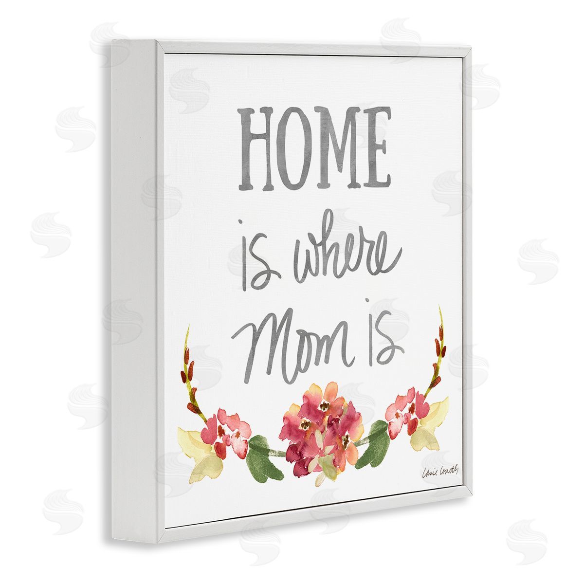 Lanie Loreth Home's Where Mom Is Pink Floral Family Sentiment White Framed Glicee Wall Art Print