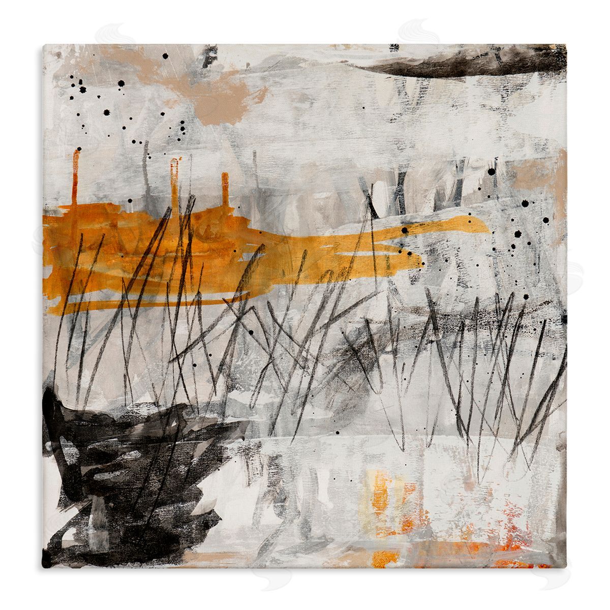 Jeffrey Tover Chaotic Linework Abstraction Busy Black Grey Orange Stretched Canvas Wall Art Print