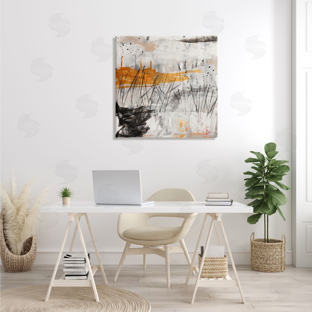 Jeffrey Tover Chaotic Linework Abstraction Busy Black Grey Orange Canvas Wall Art in Room