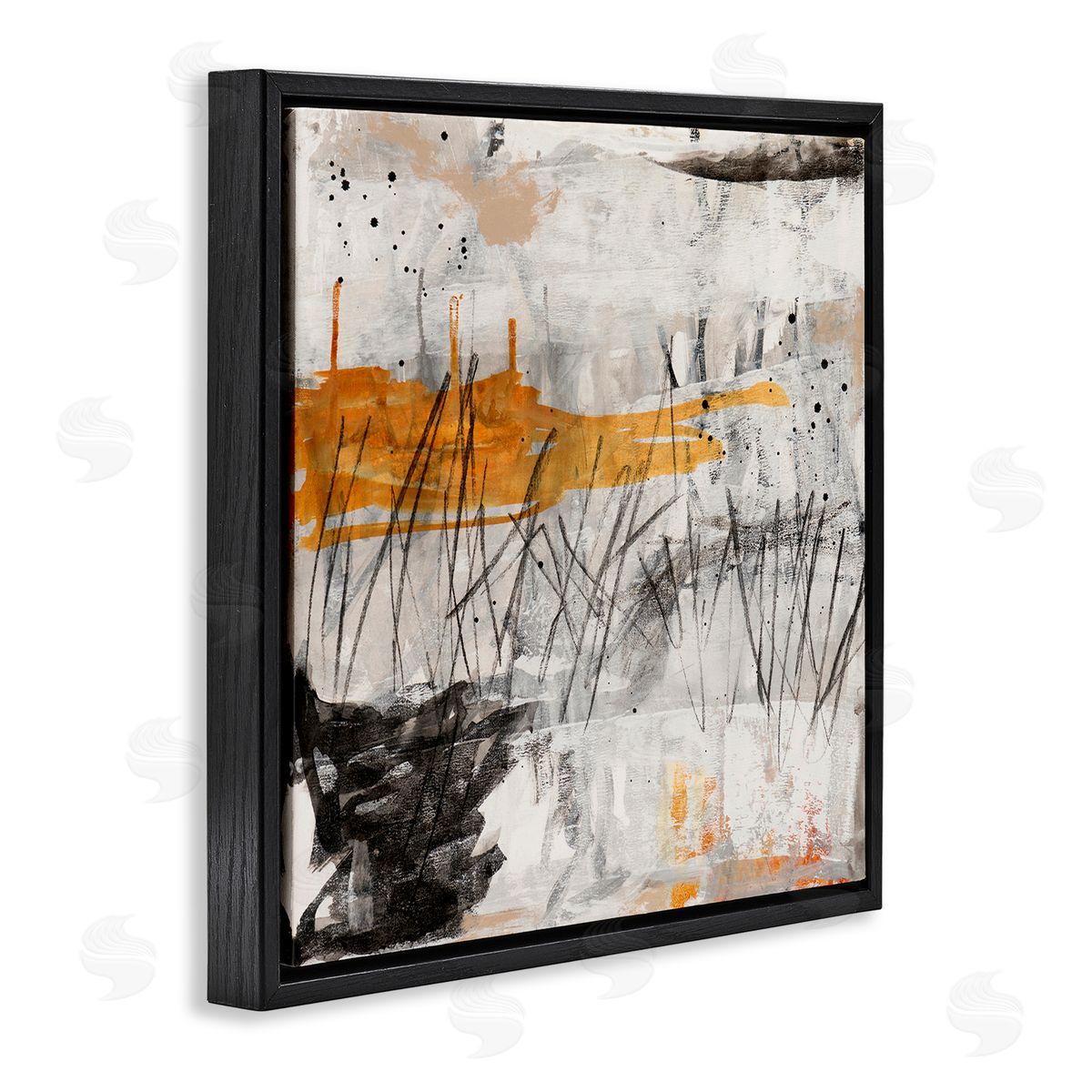 Jeffrey Tover Chaotic Linework Abstraction Busy Black Grey Orange Black Floating Frame Canvas Wall Art Print