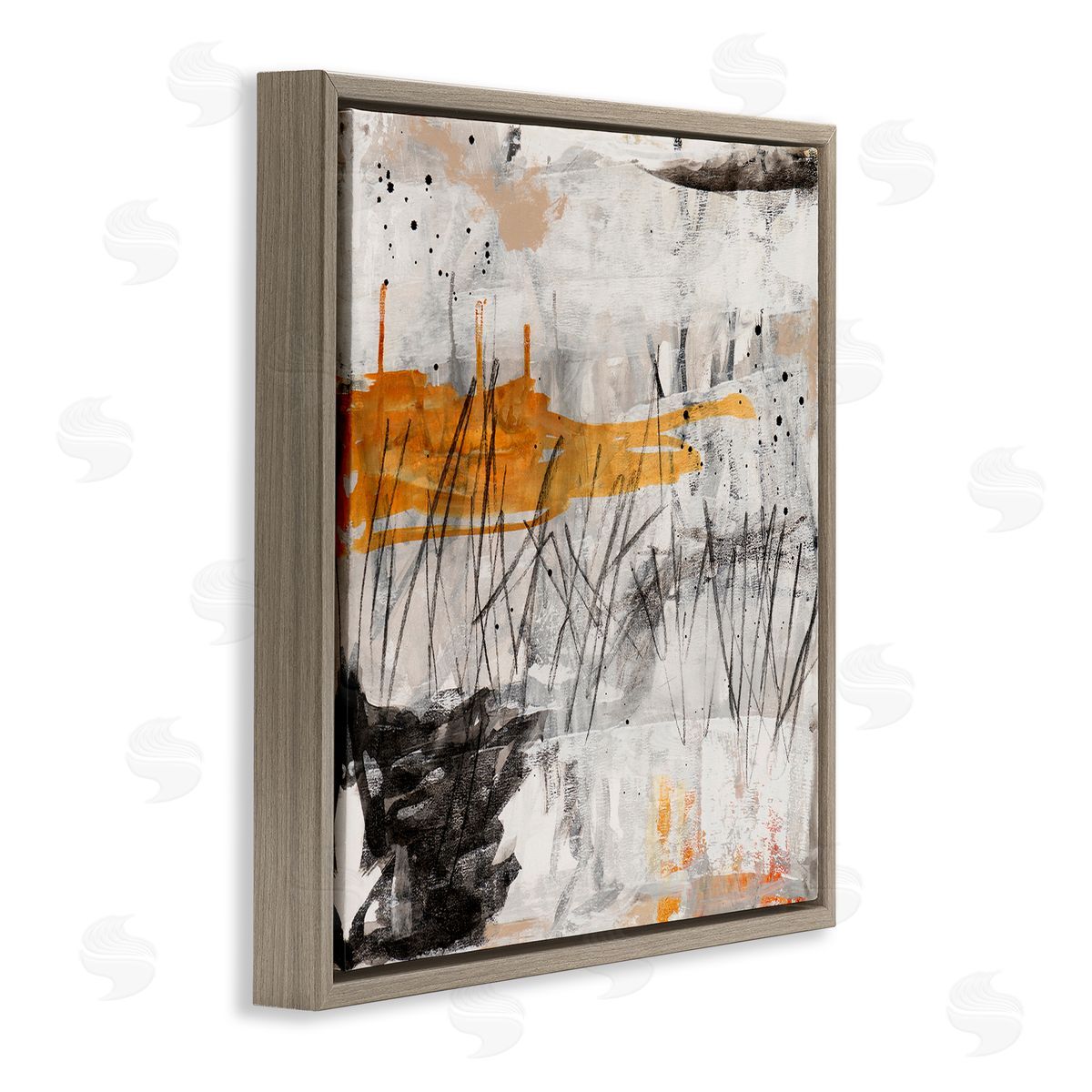 Jeffrey Tover Chaotic Linework Abstraction Busy Black Grey Orange Brown Floating Frame Canvas Wall Art Print