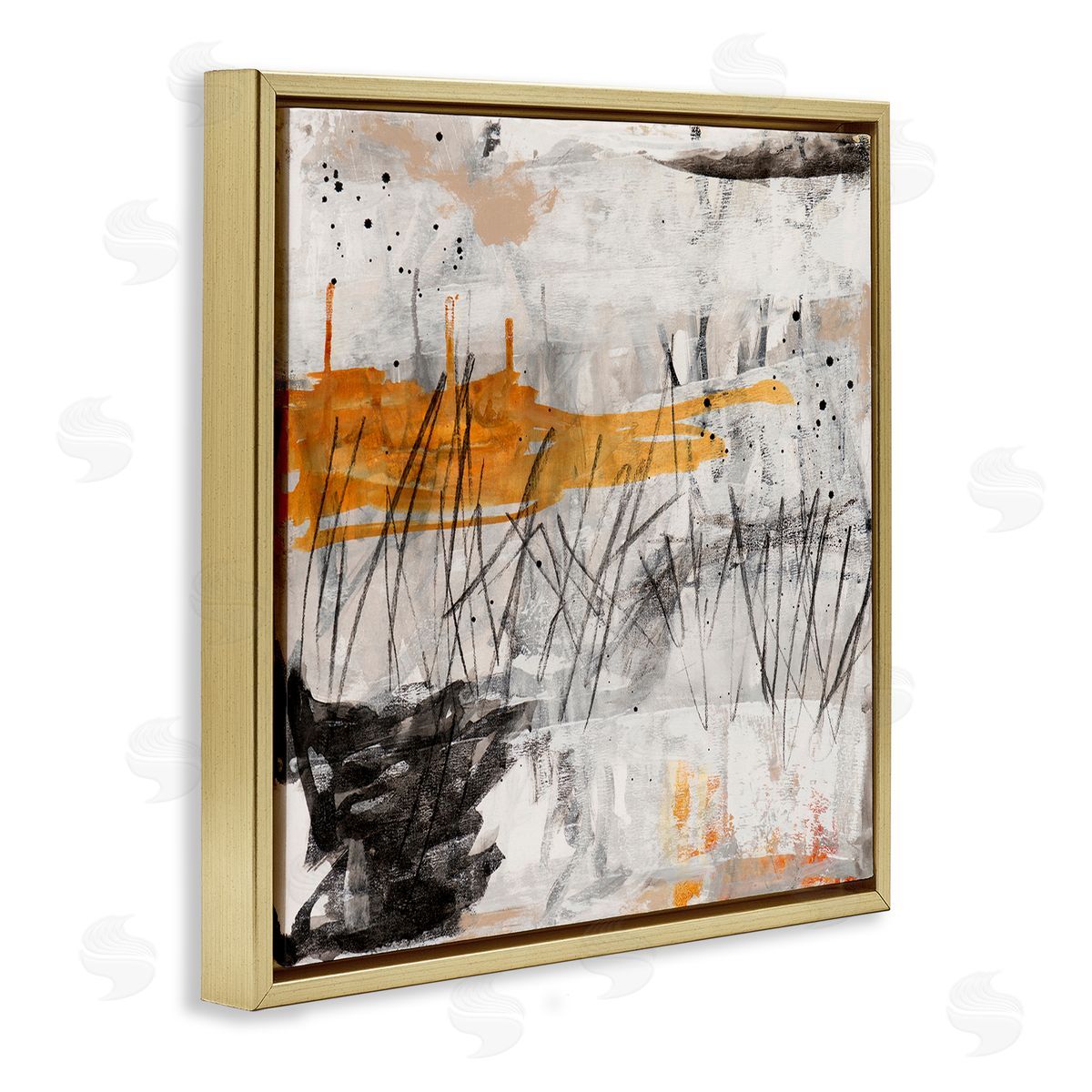 Jeffrey Tover Chaotic Linework Abstraction Busy Black Grey Orange Gold Floating Frame Canvas Wall Art Print