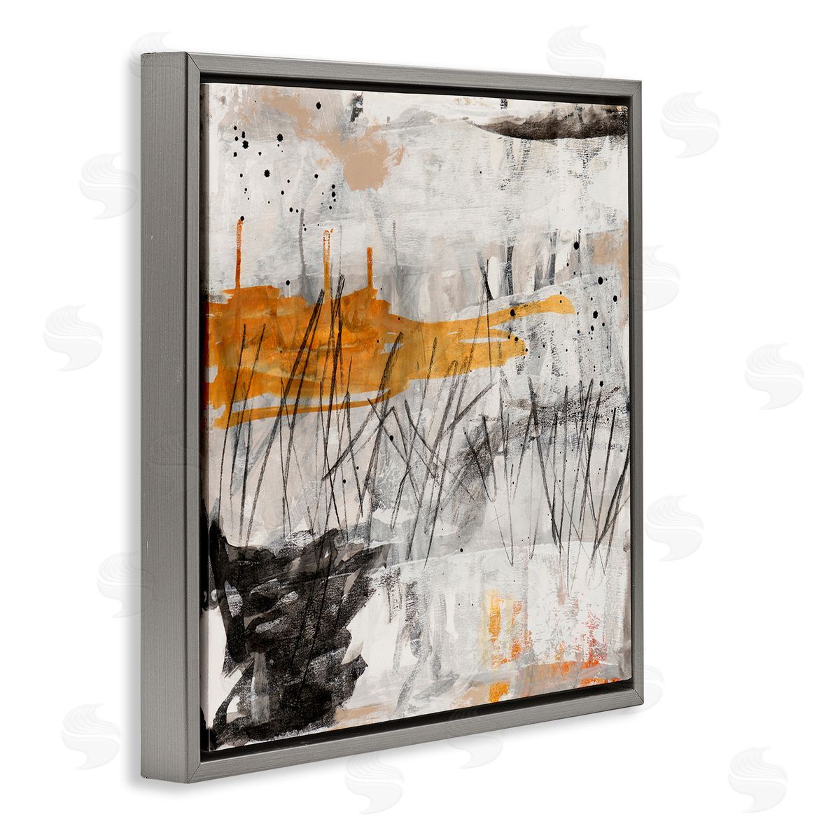 Jeffrey Tover Chaotic Linework Abstraction Busy Black Grey Orange Gray Floating Frame Canvas Wall Art Print