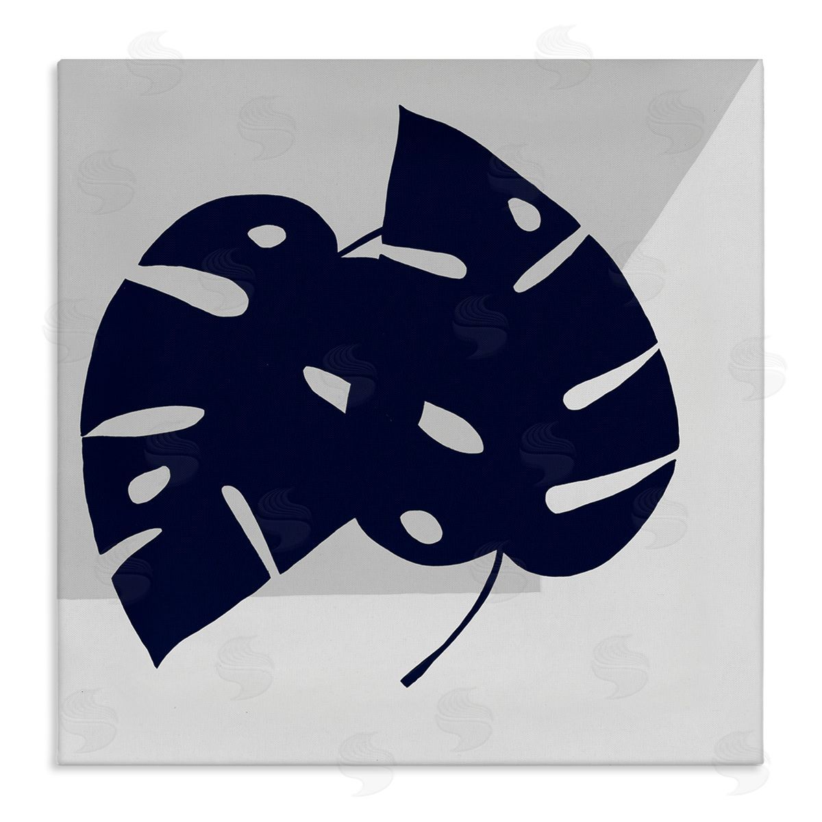 Ruth Fromstein Blue Monstera Leaf Silhouettes Geometric Grey Angles Stretched Canvas Wall Art Print