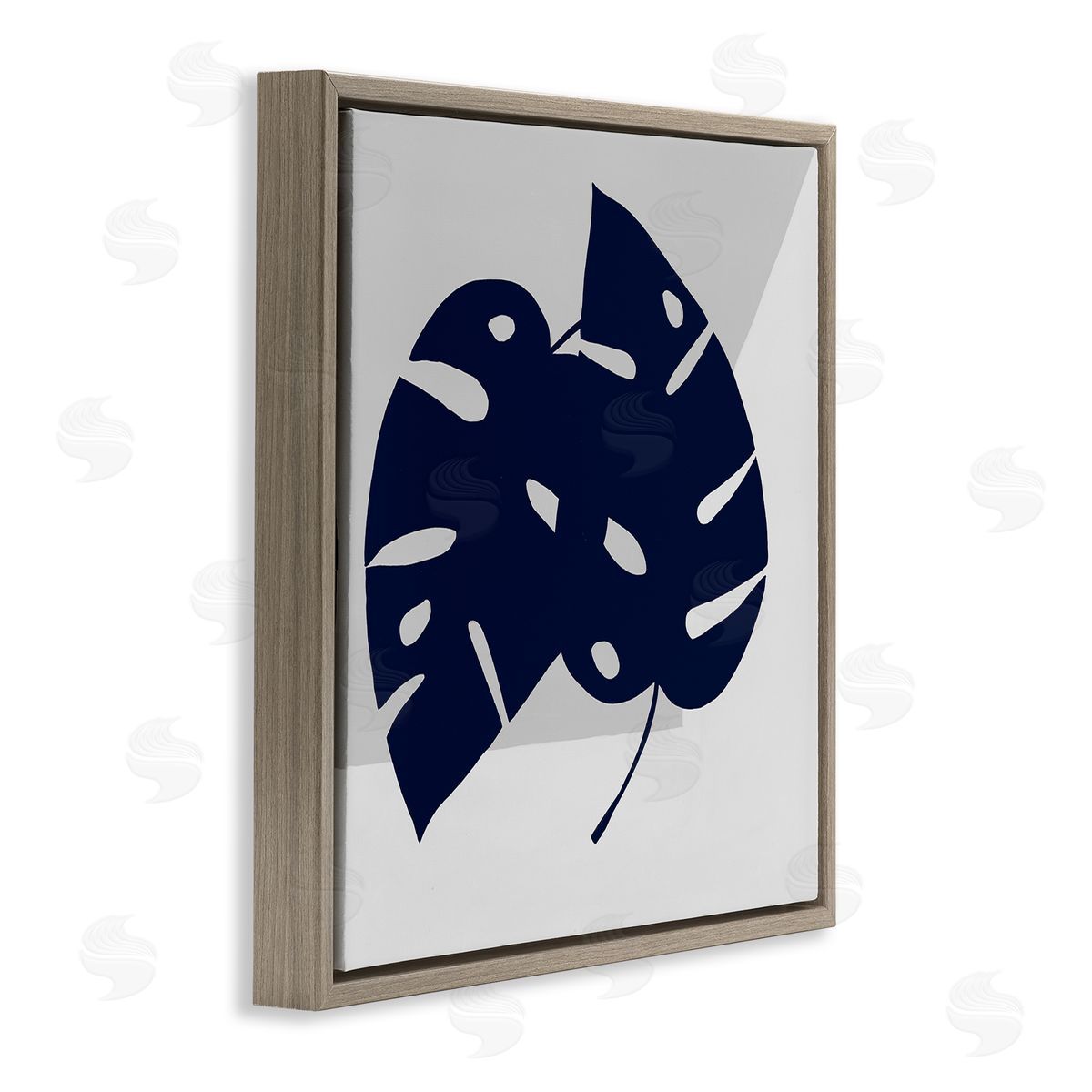Ruth Fromstein Blue Monstera Leaf Silhouettes Geometric Grey Angles Brown Floating Frame Canvas Wall Art Print