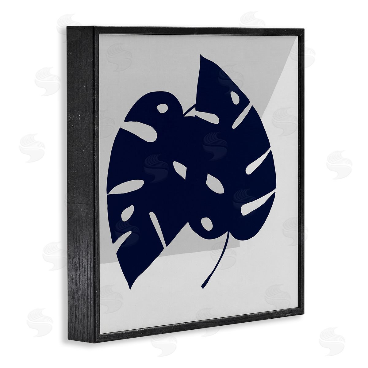 Ruth Fromstein Blue Monstera Leaf Silhouettes Geometric Grey Angles Black Framed Glicee Wall Art Print