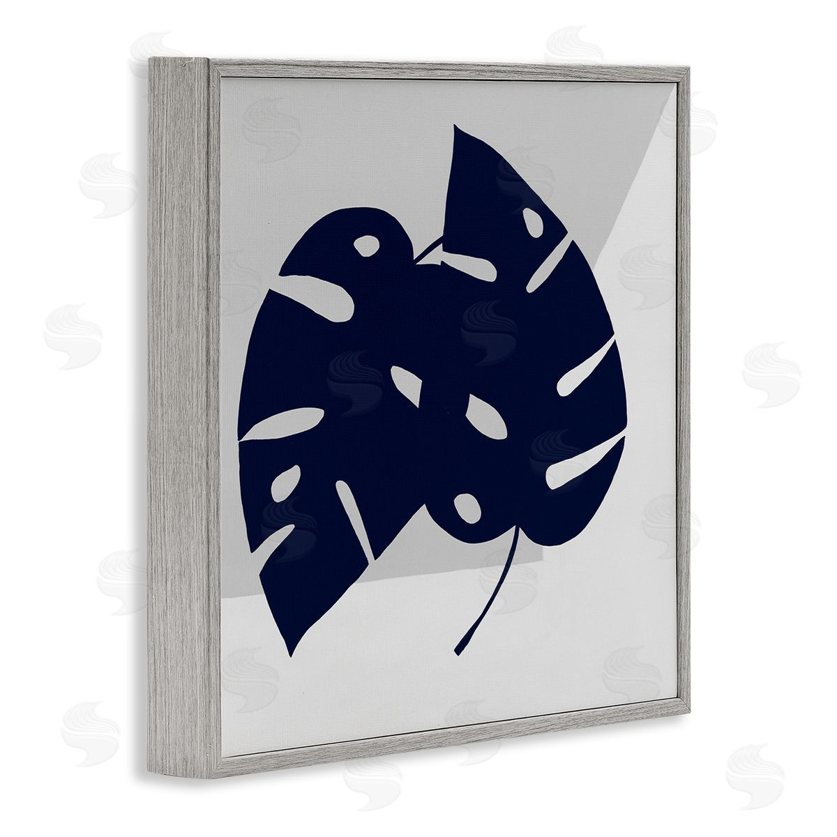 Ruth Fromstein Blue Monstera Leaf Silhouettes Geometric Grey Angles Gray Framed Glicee Wall Art Print