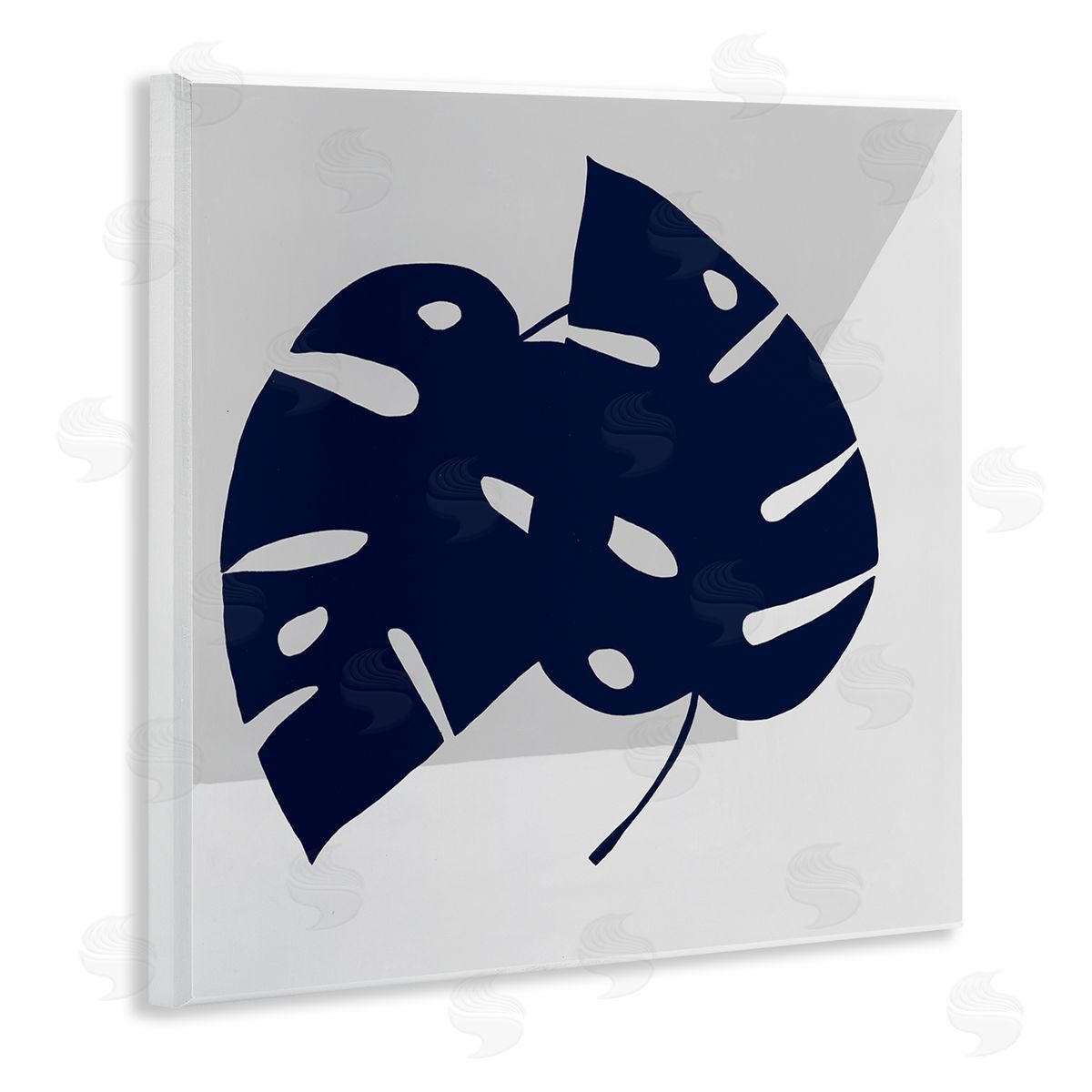 Ruth Fromstein Blue Monstera Leaf Silhouettes Geometric Grey Angles Wooden Wall Plaque Art Print