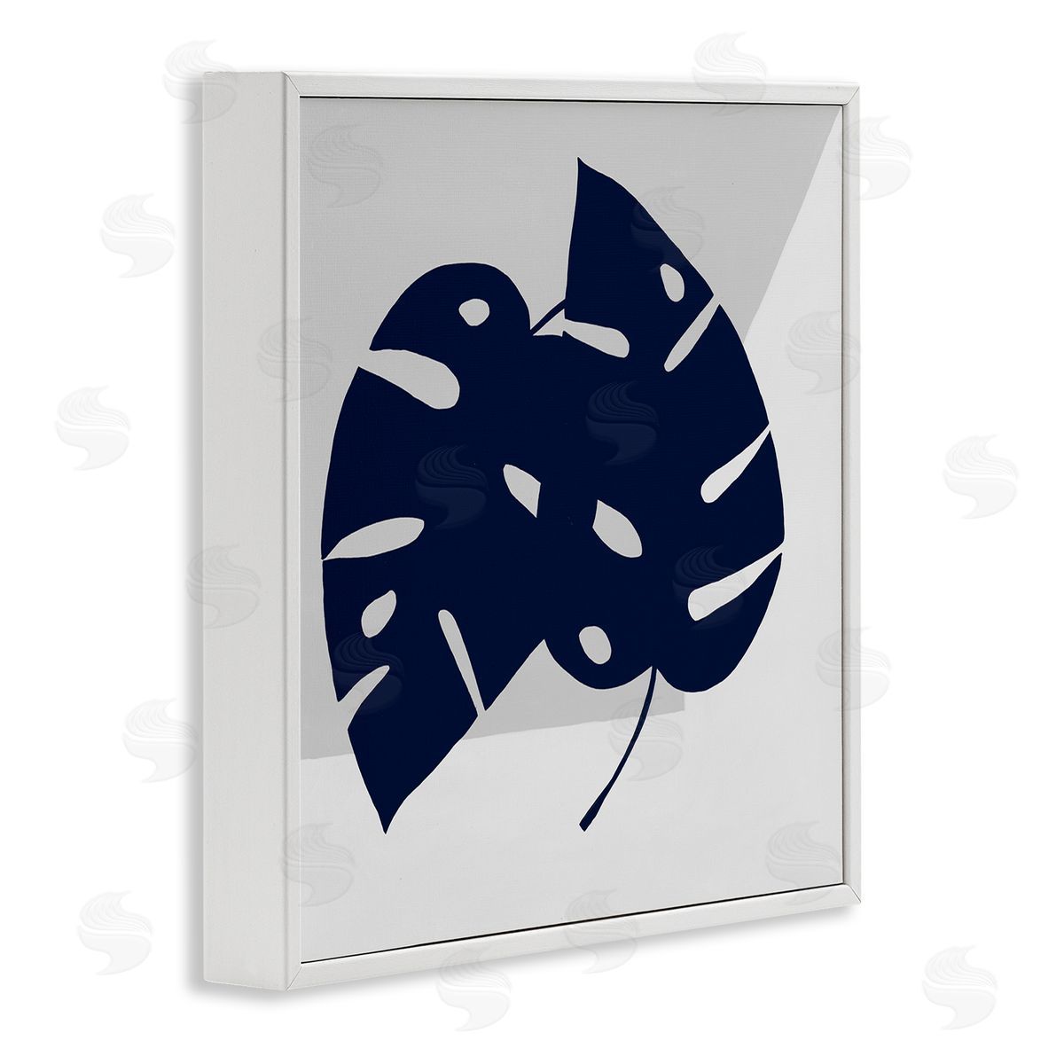 Ruth Fromstein Blue Monstera Leaf Silhouettes Geometric Grey Angles White Framed Glicee Wall Art Print