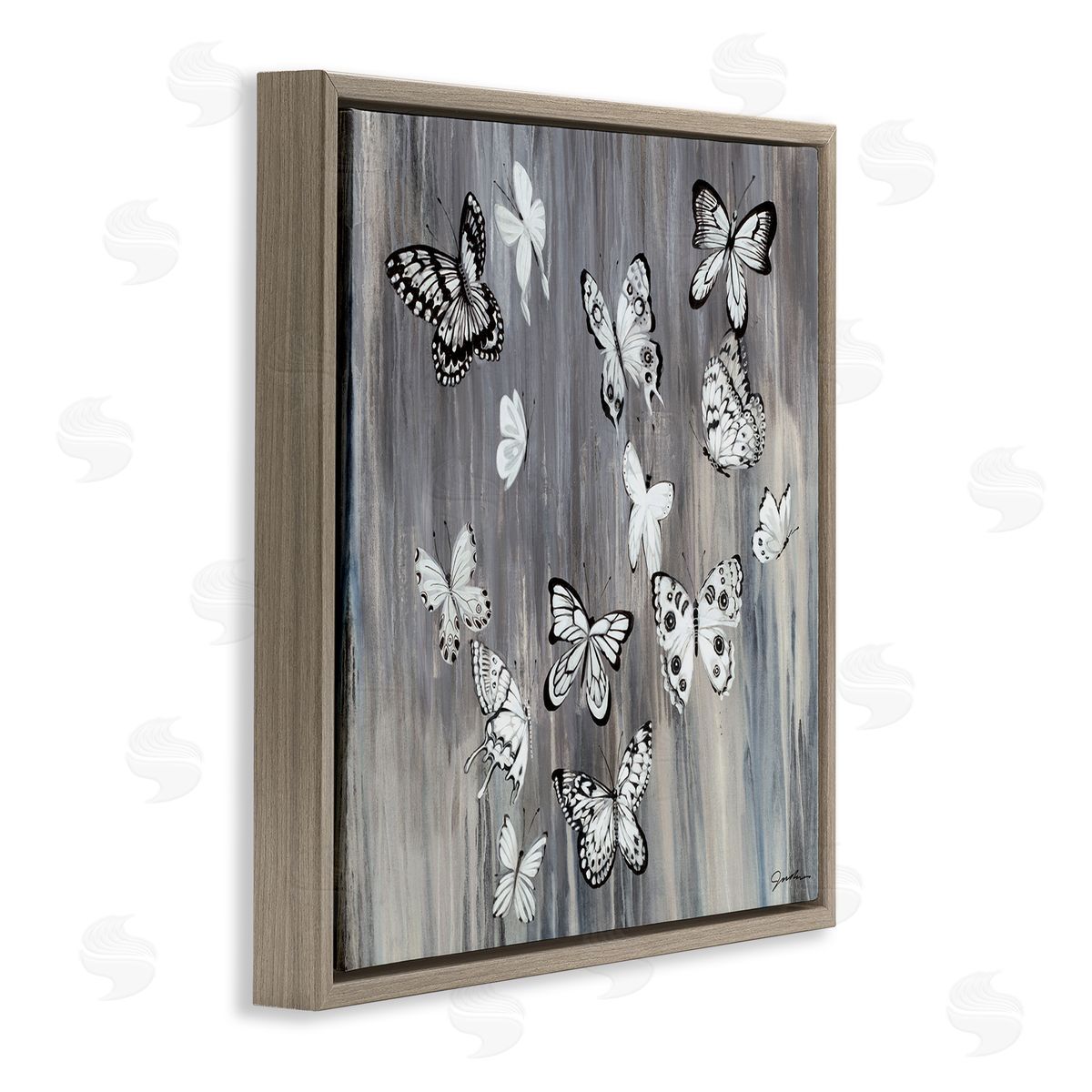 Liz Jardine Rustic Monochromatic Patterned Butterflies Flying Insects Brown Floating Frame Canvas Wall Art Print