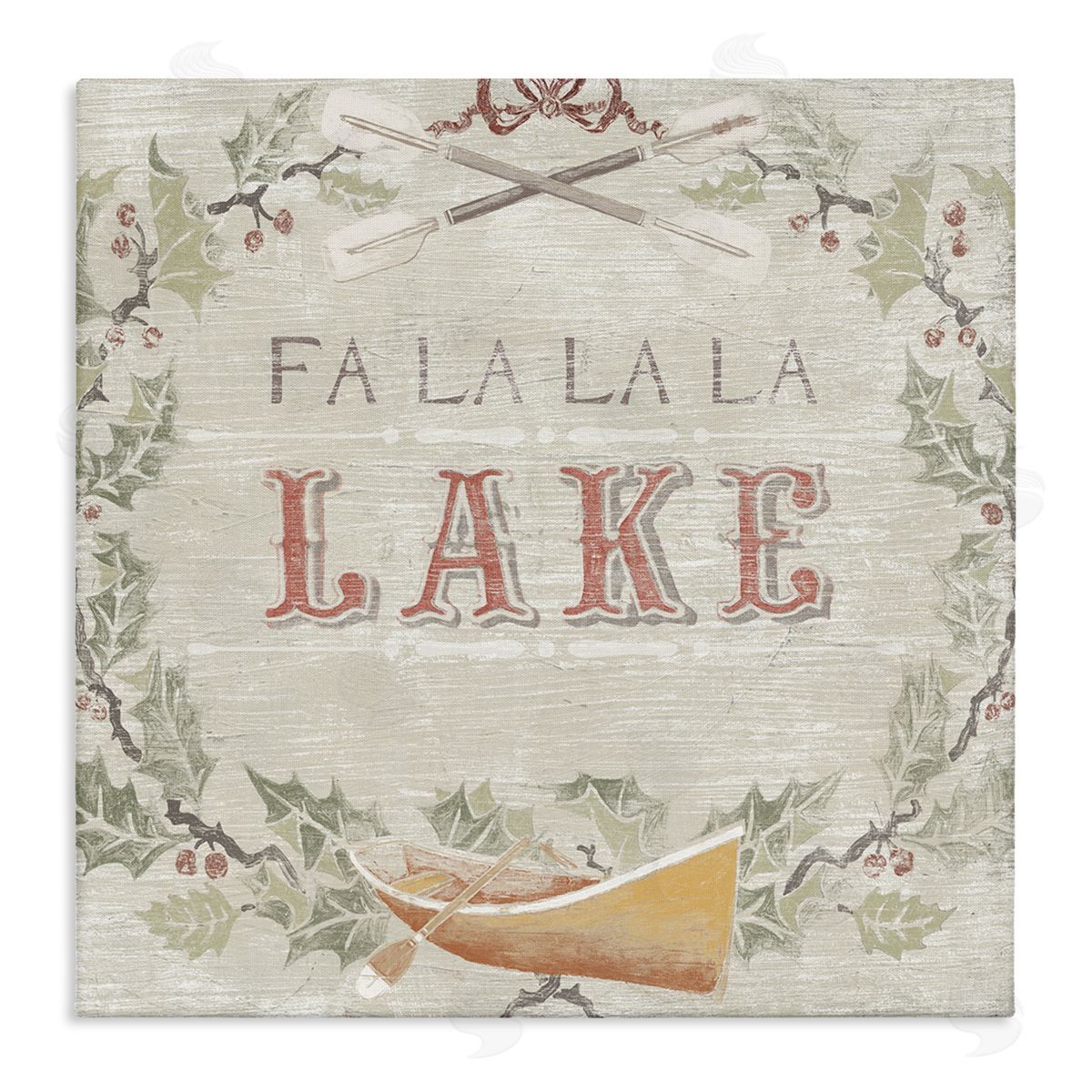 June Erica Vess Fa La La Lake Winter Holiday Rustic Wreath Stretched Canvas Wall Art Print