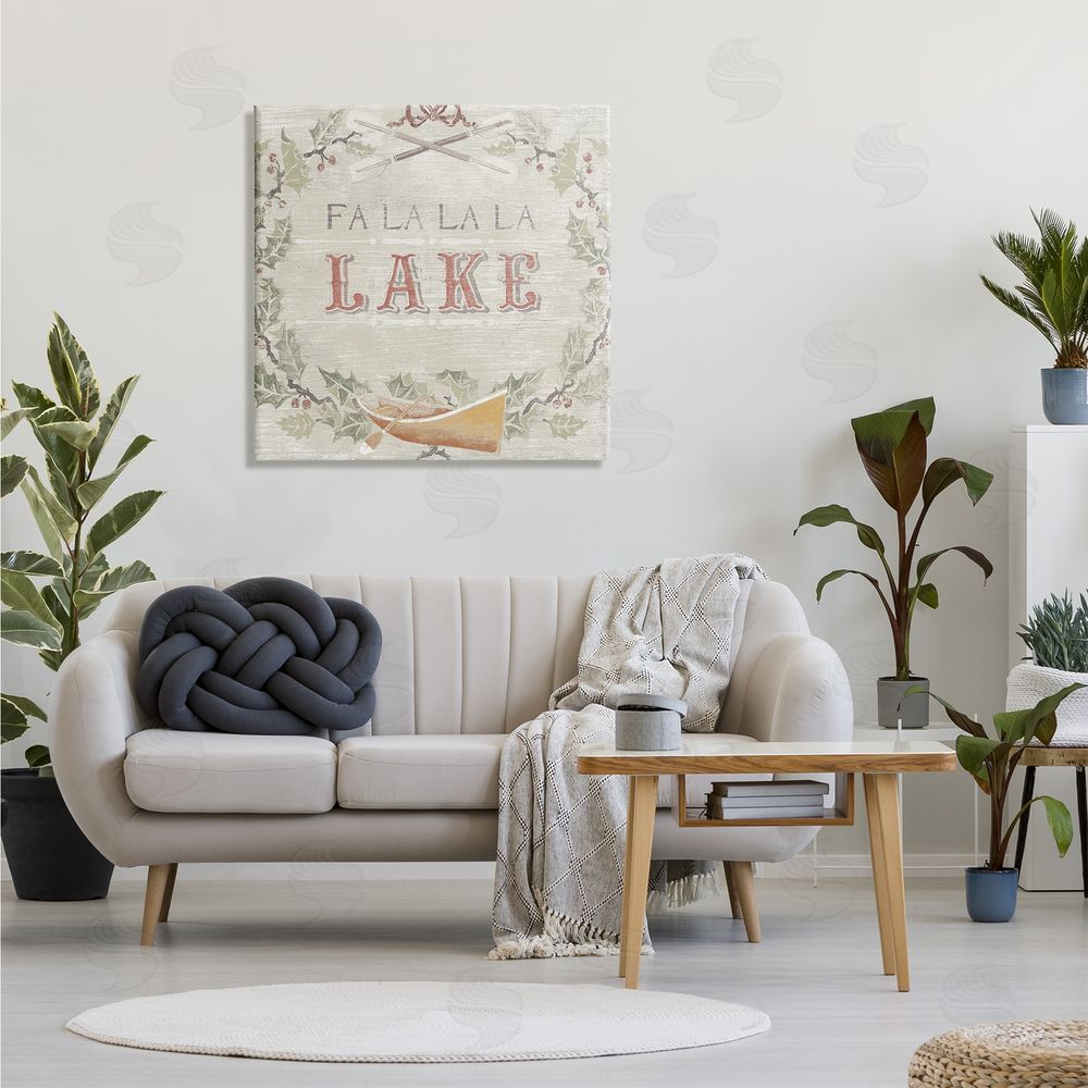 June Erica Vess Fa La La Lake Winter Holiday Rustic Wreath Canvas Wall Art in Room