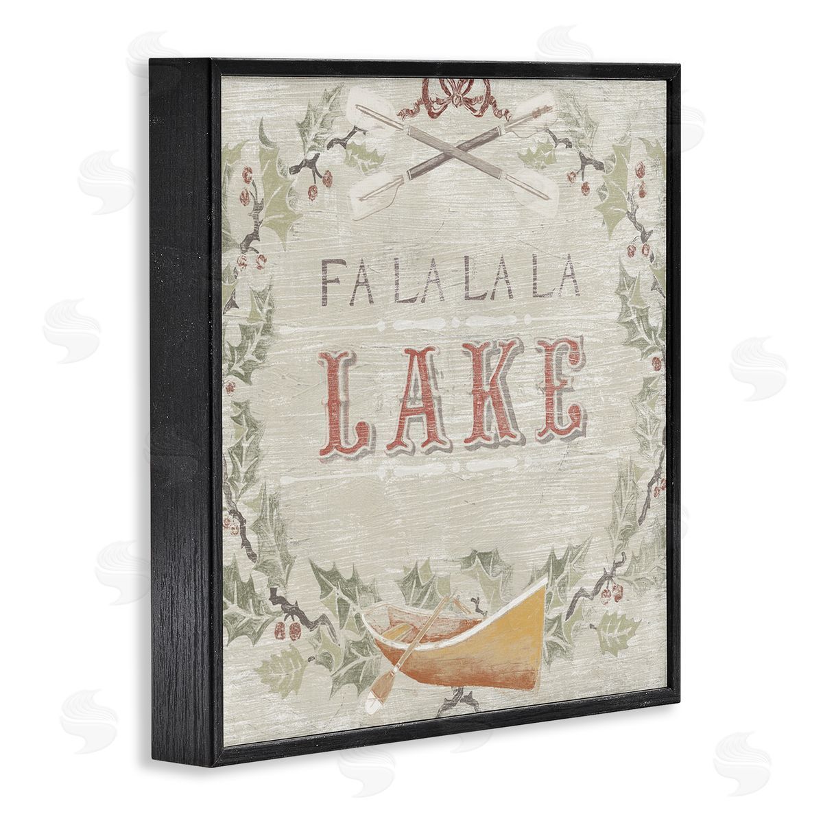 June Erica Vess Fa La La Lake Winter Holiday Rustic Wreath Black Framed Glicee Wall Art Print