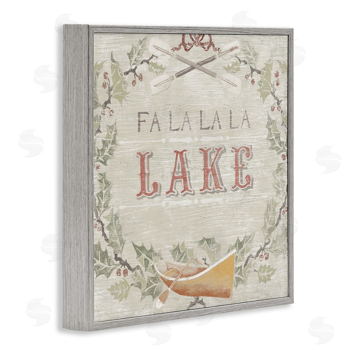 June Erica Vess Fa La La Lake Winter Holiday Rustic Wreath Gray Framed Glicee Wall Art Print
