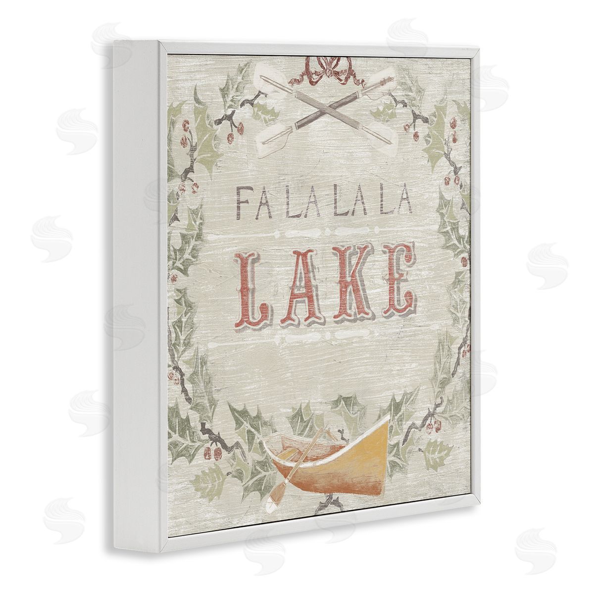 June Erica Vess Fa La La Lake Winter Holiday Rustic Wreath White Framed Glicee Wall Art Print