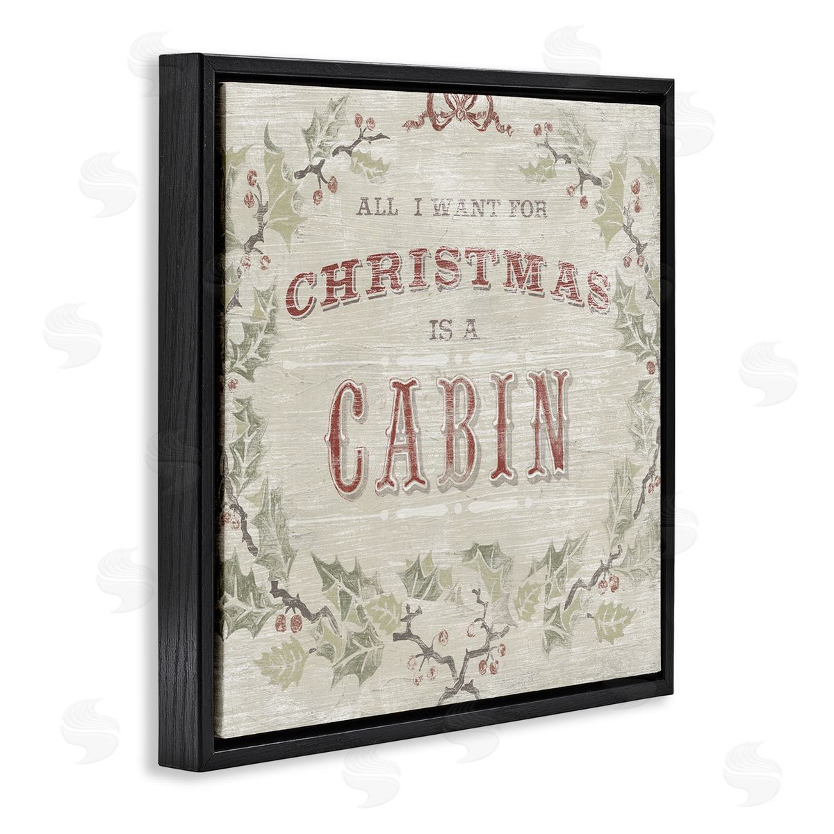 June Erica Vess All I Want Christmas Cabin Rustic Lodge Holly Black Floating Frame Canvas Wall Art Print