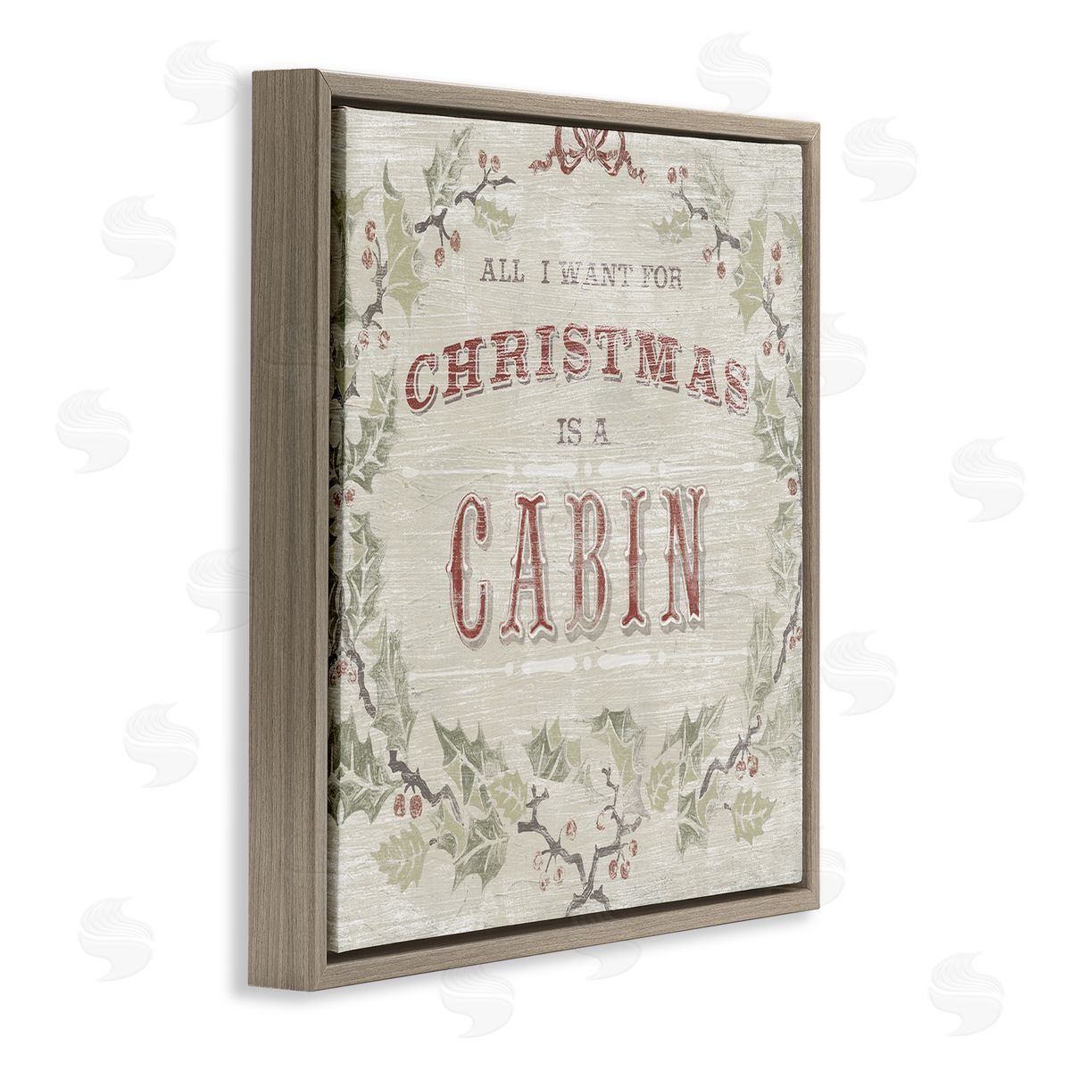 June Erica Vess All I Want Christmas Cabin Rustic Lodge Holly Brown Floating Frame Canvas Wall Art Print
