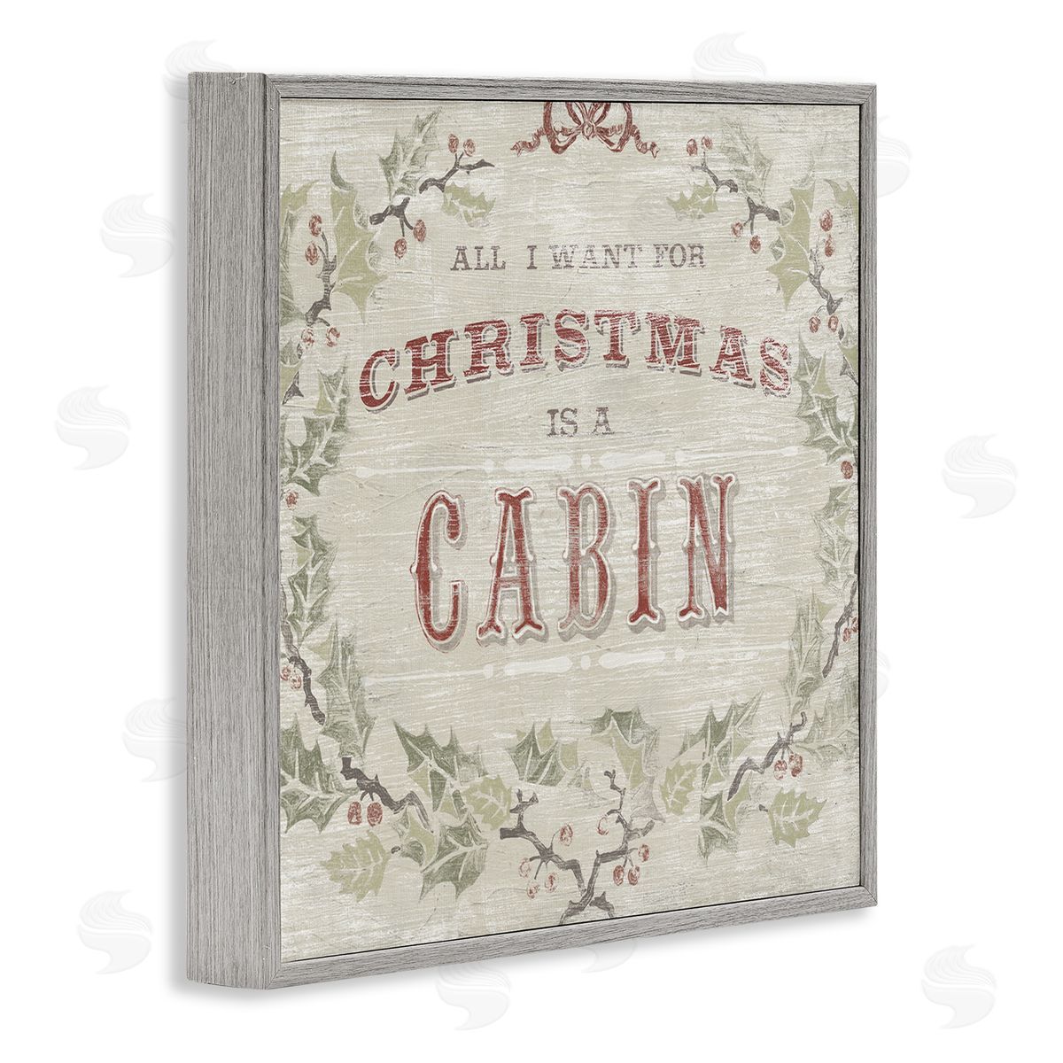 June Erica Vess All I Want Christmas Cabin Rustic Lodge Holly Gray Framed Glicee Wall Art Print
