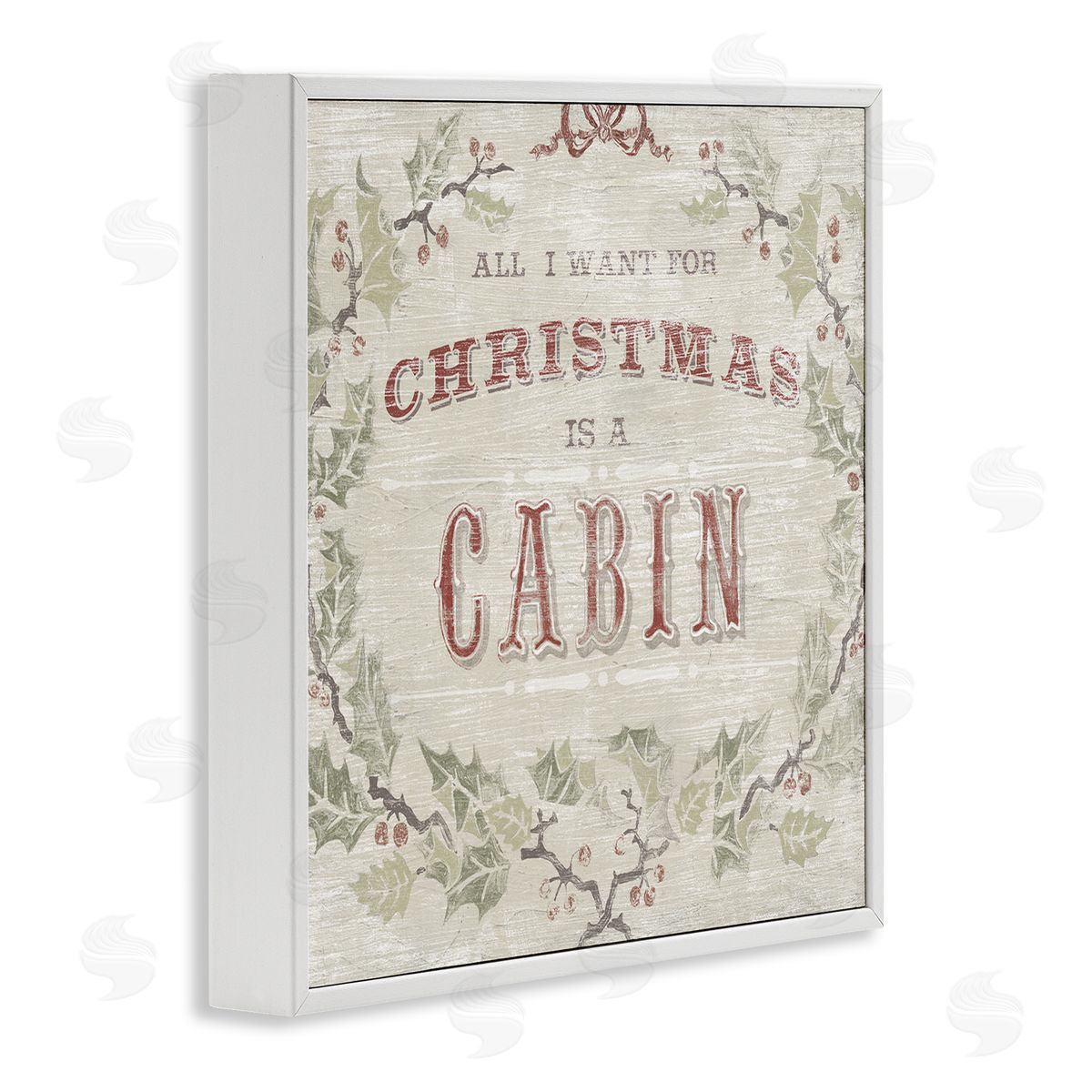 June Erica Vess All I Want Christmas Cabin Rustic Lodge Holly White Framed Glicee Wall Art Print