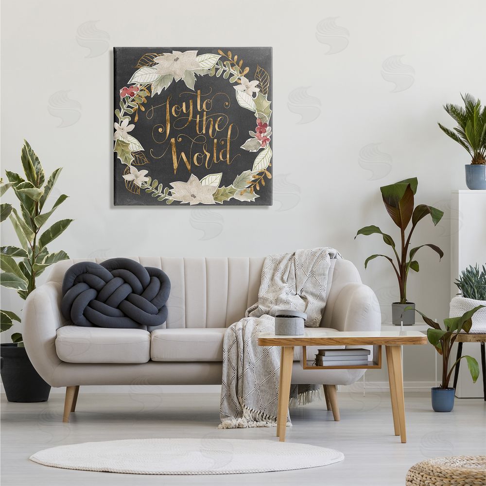 Grace Popp Joy to the World Chic Christmas Wreath Red Holly Canvas Wall Art in Room