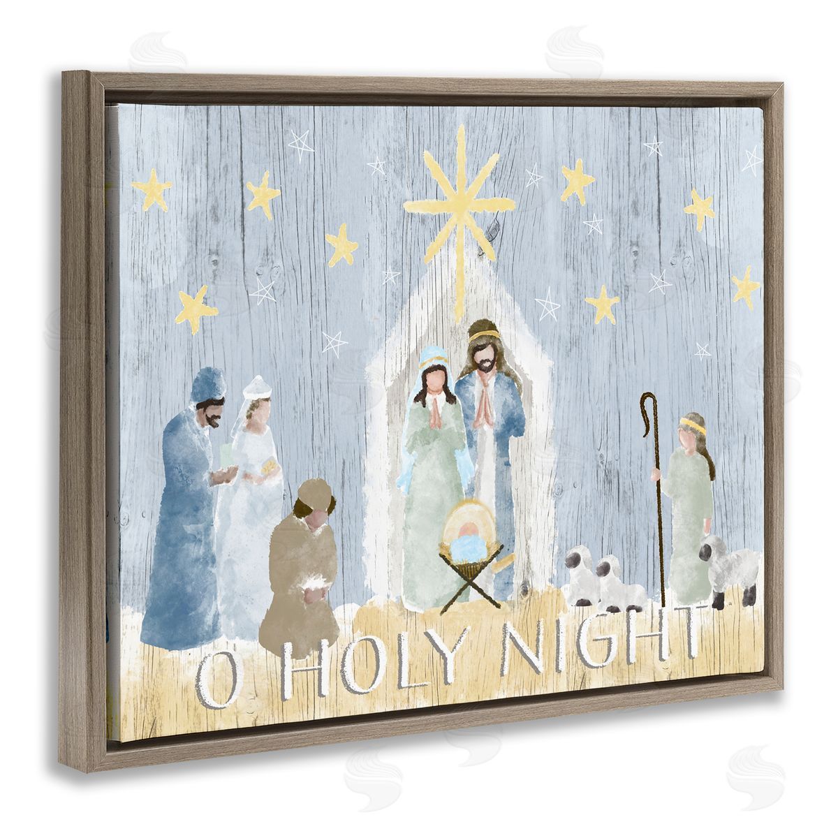 Nativity Barn Stable Scene Brown Floating Frame Canvas Wall Art, Home Decor by Andi Metz