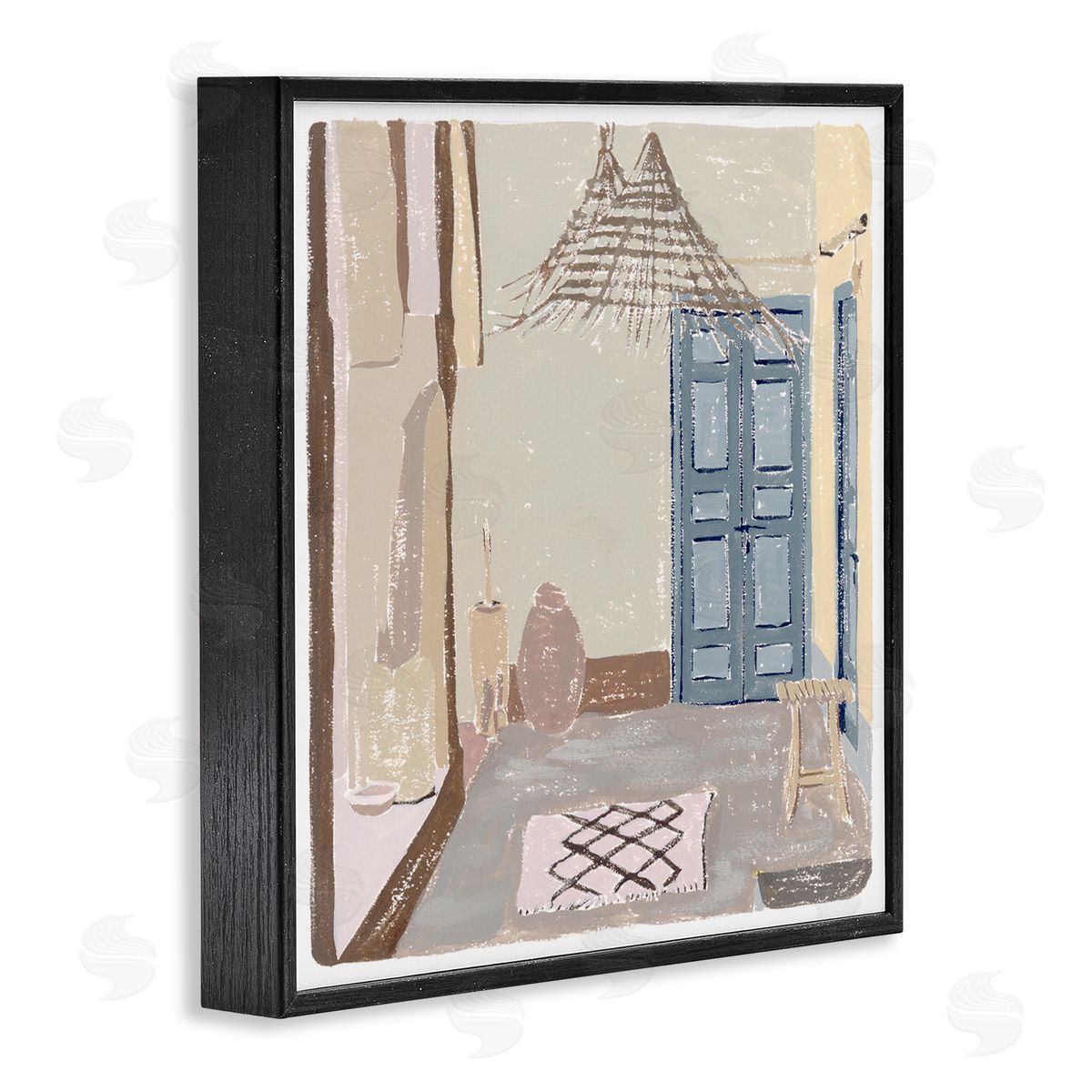 Melissa Wang European Lounge Interior Soft Coastal City Room Black Framed Glicee Wall Art Print