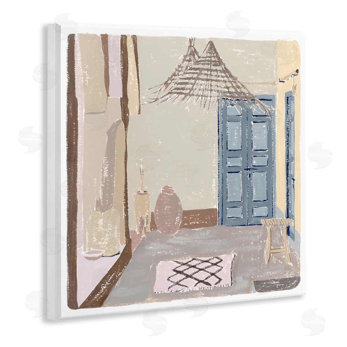 Melissa Wang European Lounge Interior Soft Coastal City Room Wooden Wall Plaque Art Print