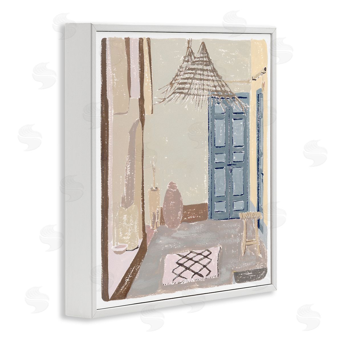 Melissa Wang European Lounge Interior Soft Coastal City Room White Framed Glicee Wall Art Print